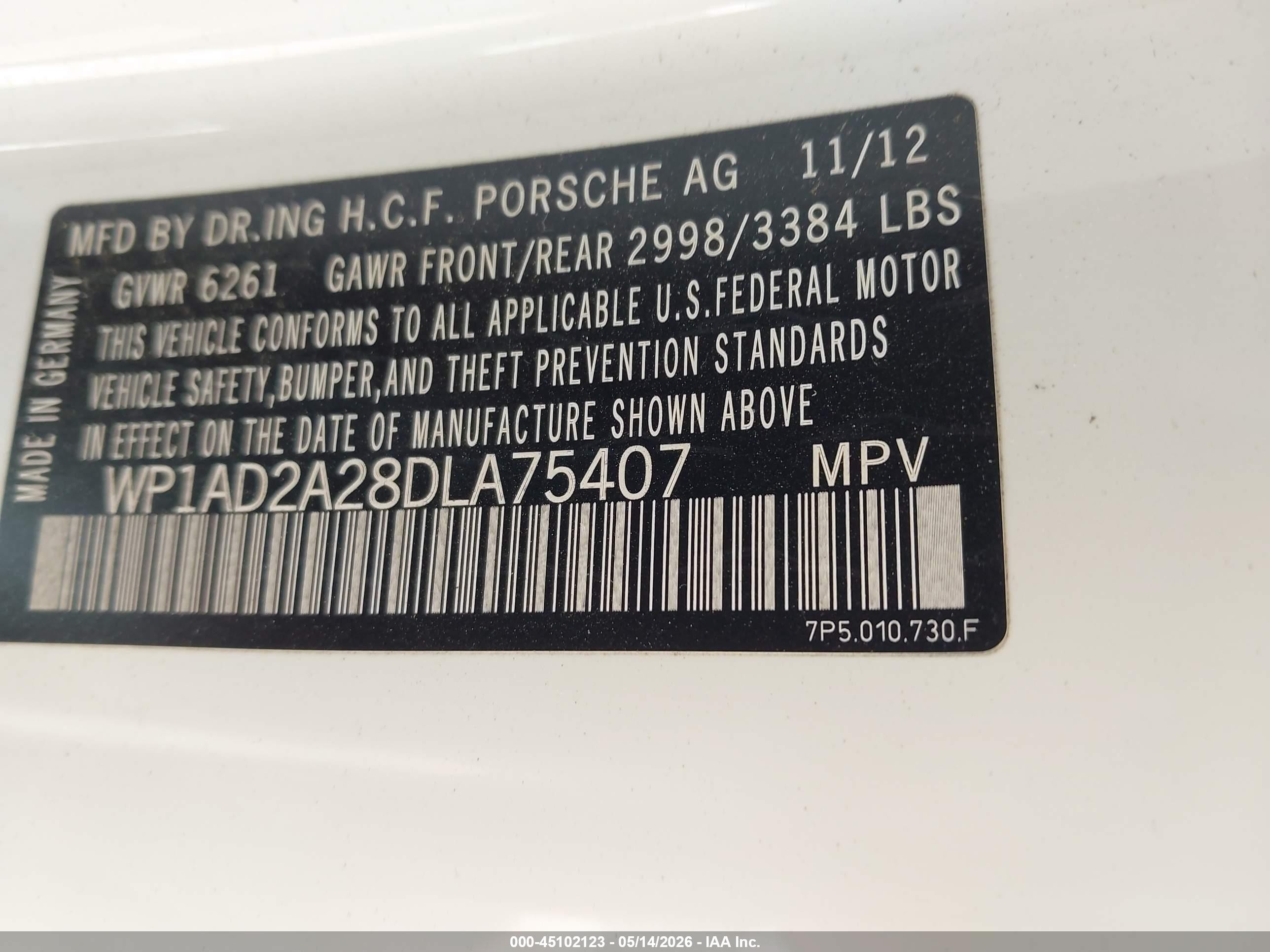 2013 Porsche Cayenne Gts White vin: WP1AD2A28DLA75407