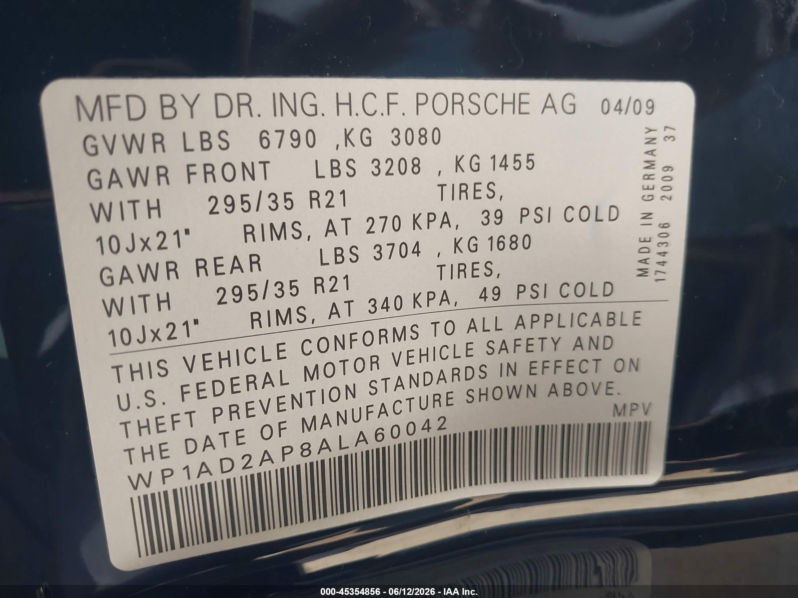 2010 Porsche Cayenne Gts Black vin: WP1AD2AP8ALA60042