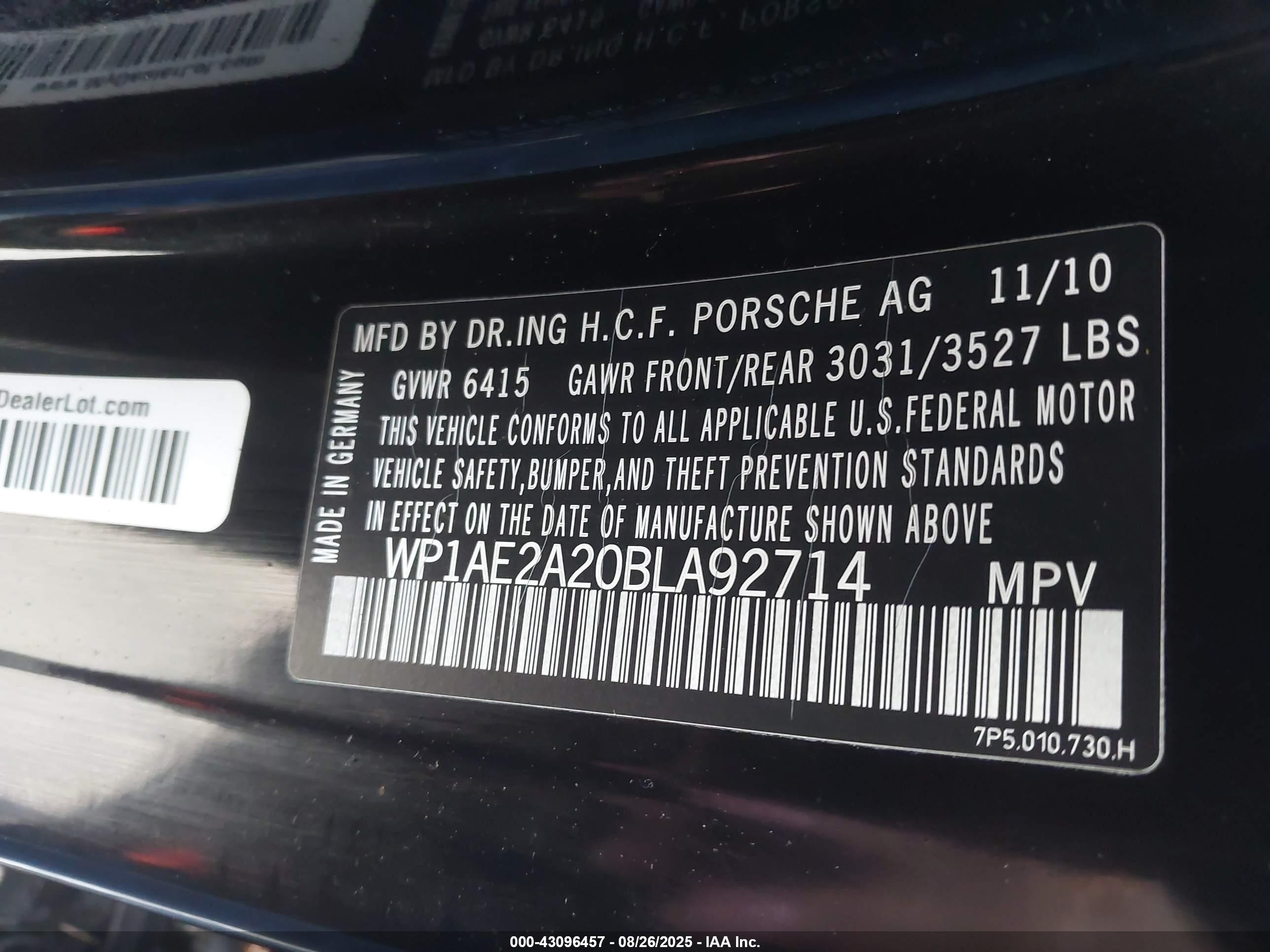 2011 Porsche Cayenne Hybrid S Black vin: WP1AE2A20BLA92714