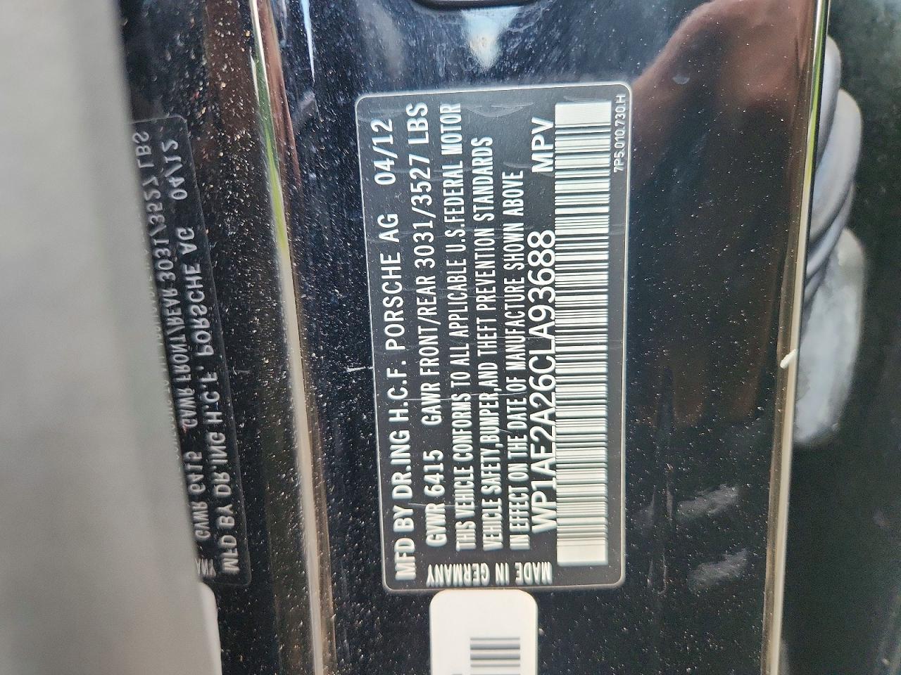 2012 Porsche Cayenne S Hybrid Black vin: WP1AE2A26CLA93688