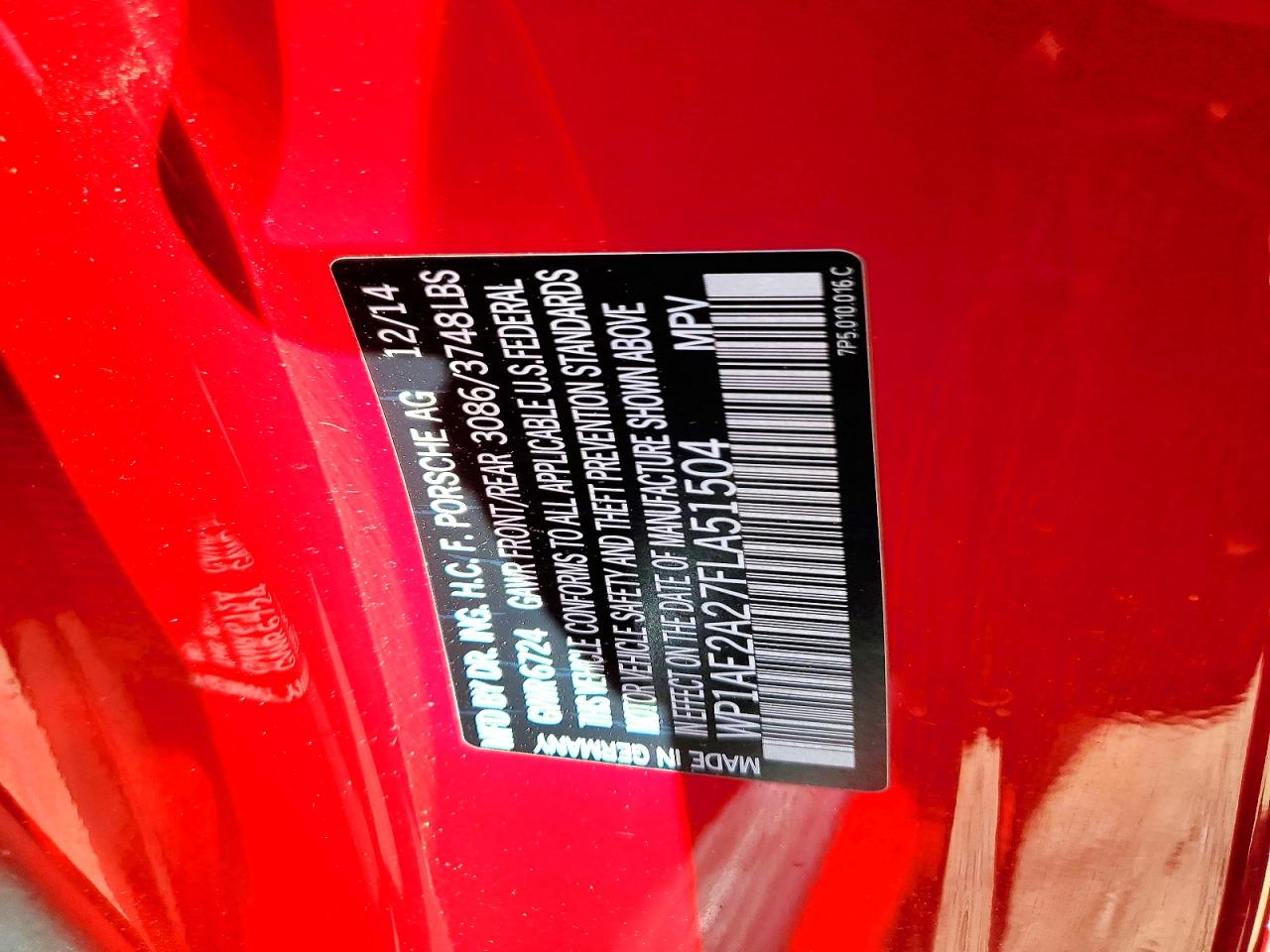 2015 Porsche Cayenne Se Hybrid Red vin: WP1AE2A27FLA51504