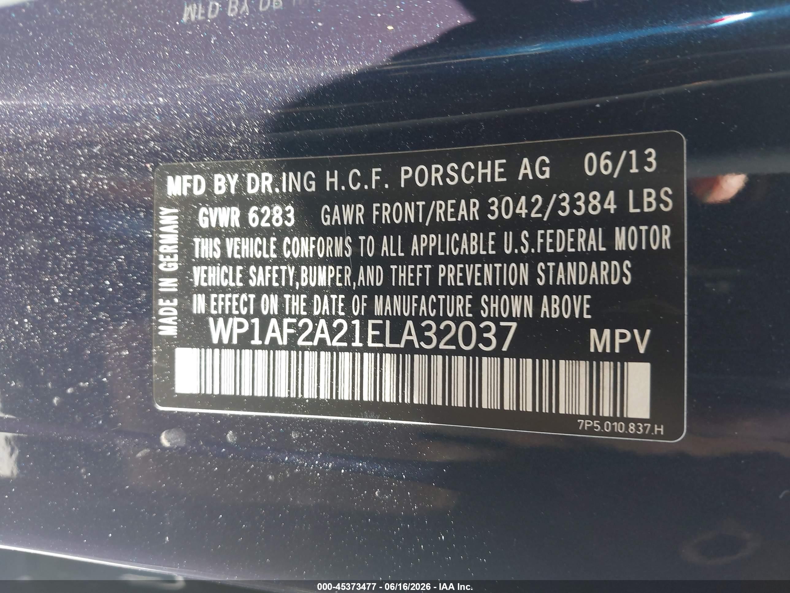 2014 Porsche Cayenne Diesel Blue vin: WP1AF2A21ELA32037