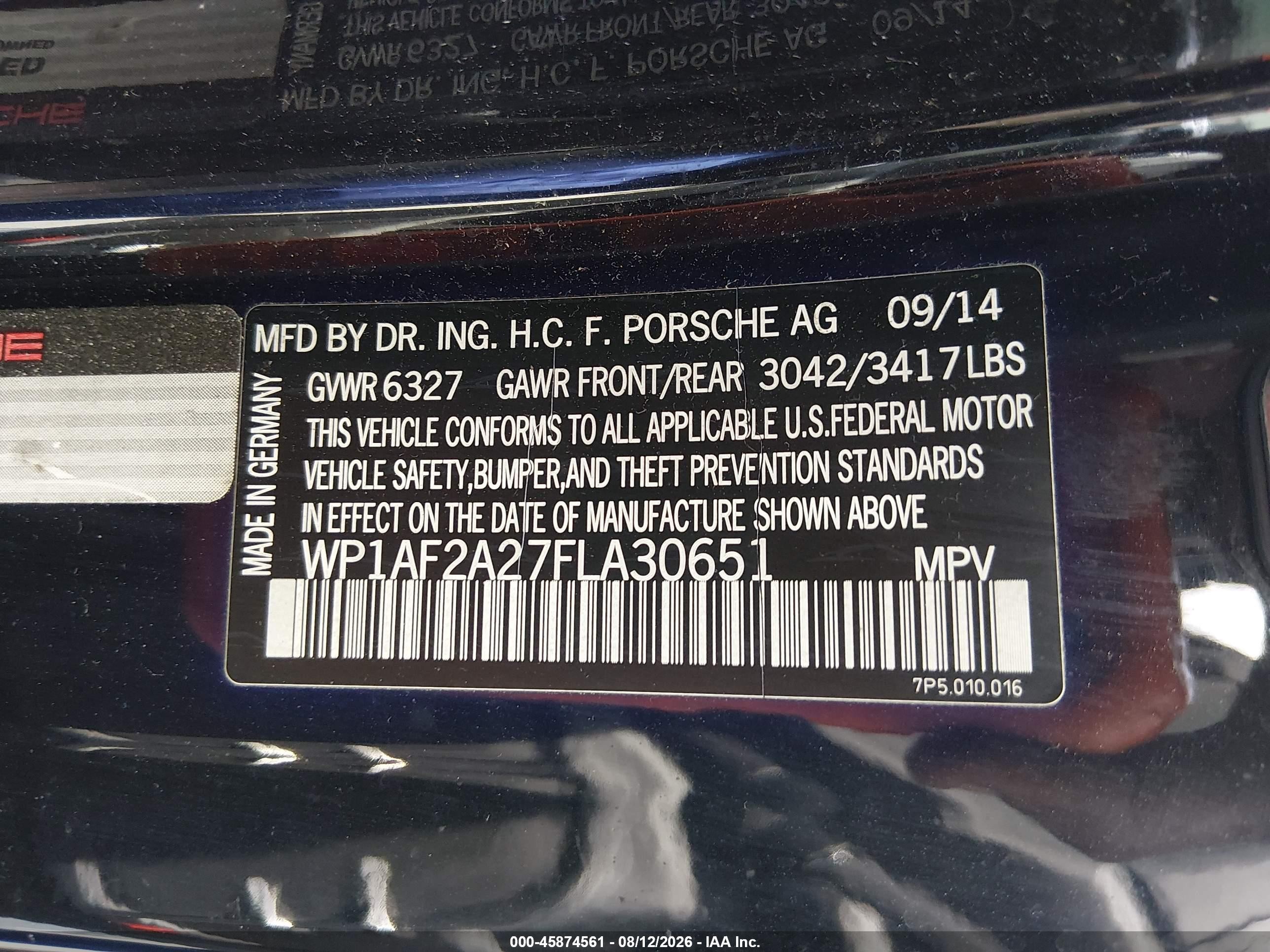 2015 Porsche Cayenne Diesel Black vin: WP1AF2A27FLA30651