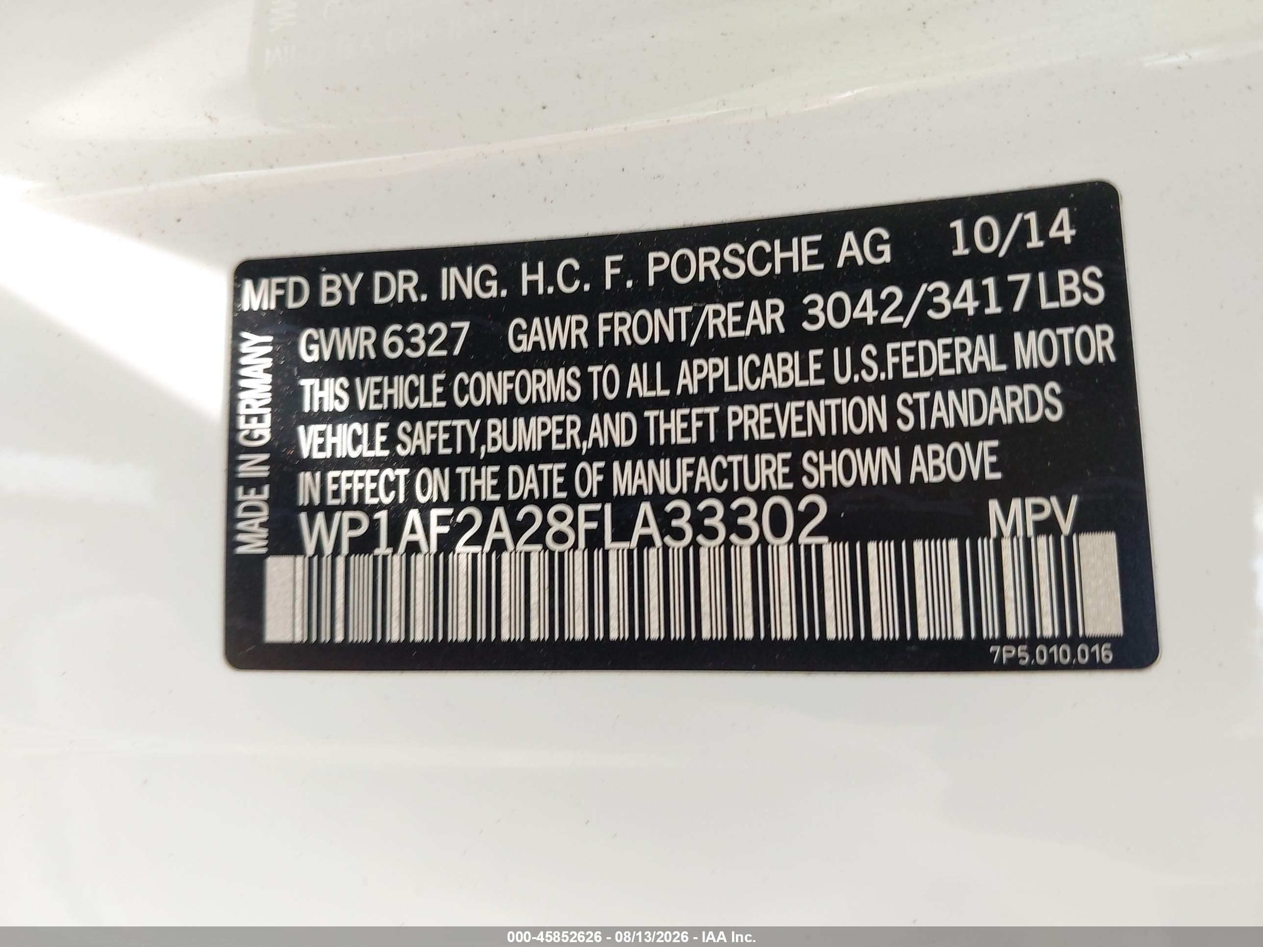 2015 Porsche Cayenne Diesel White vin: WP1AF2A28FLA33302
