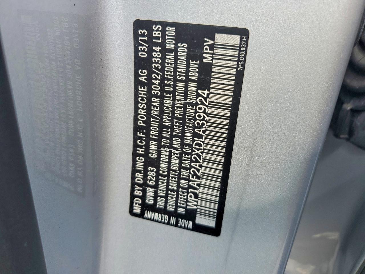 2013 Porsche Cayenne Silver vin: WP1AF2A2XDLA39924