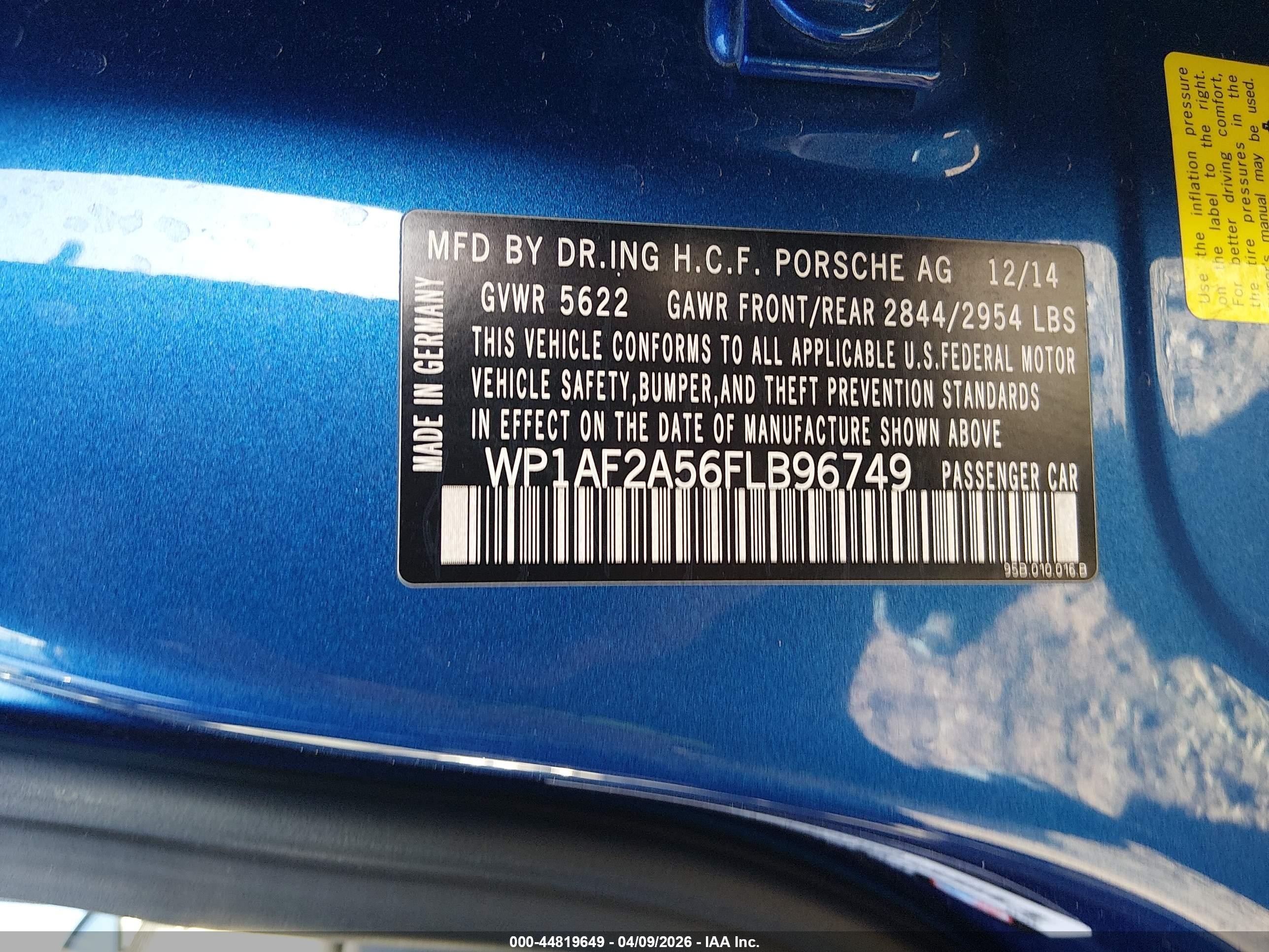 2015 Porsche Macan Turbo Blue vin: WP1AF2A56FLB96749