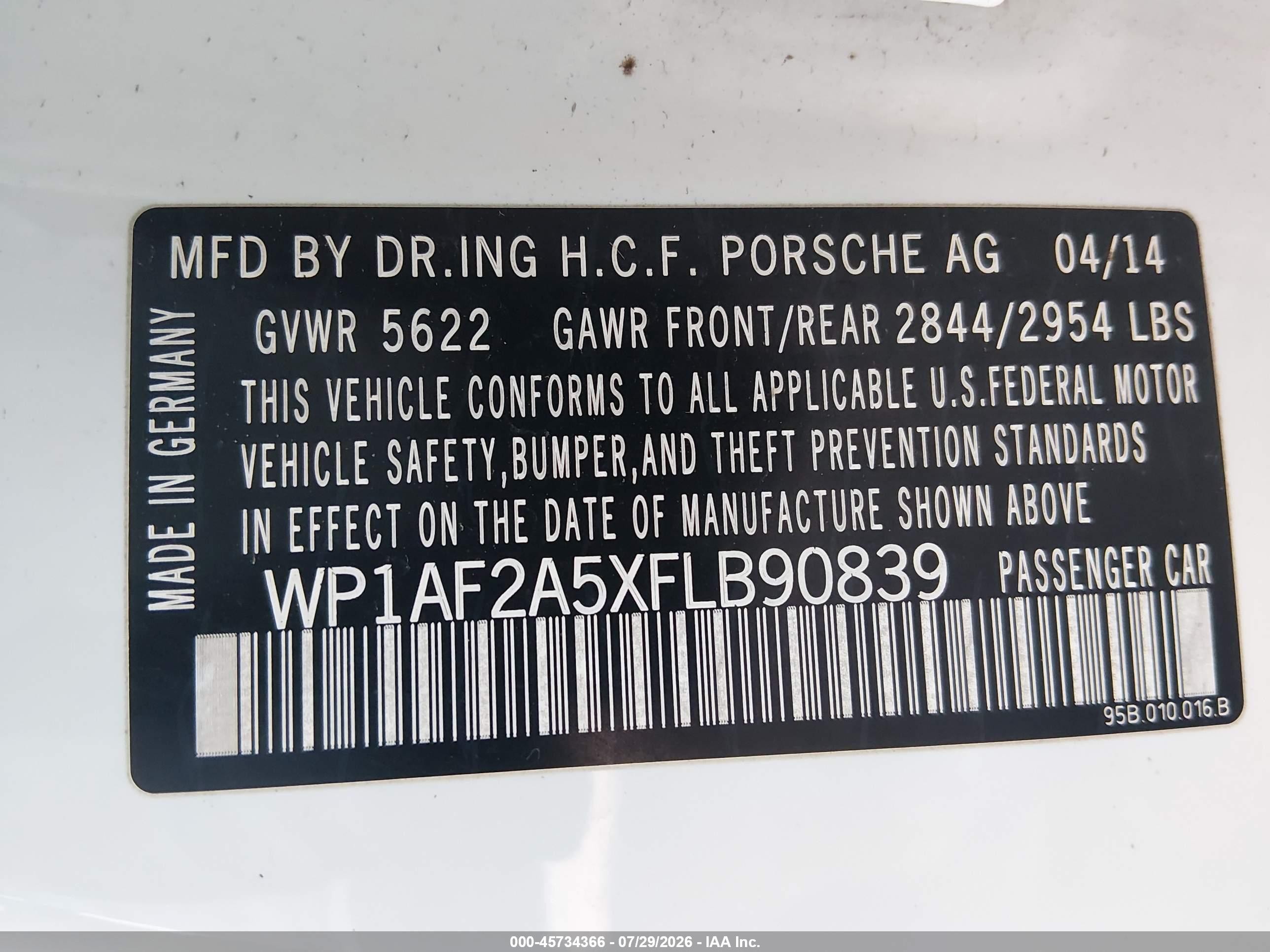 2015 Porsche Macan Turbo White vin: WP1AF2A5XFLB90839