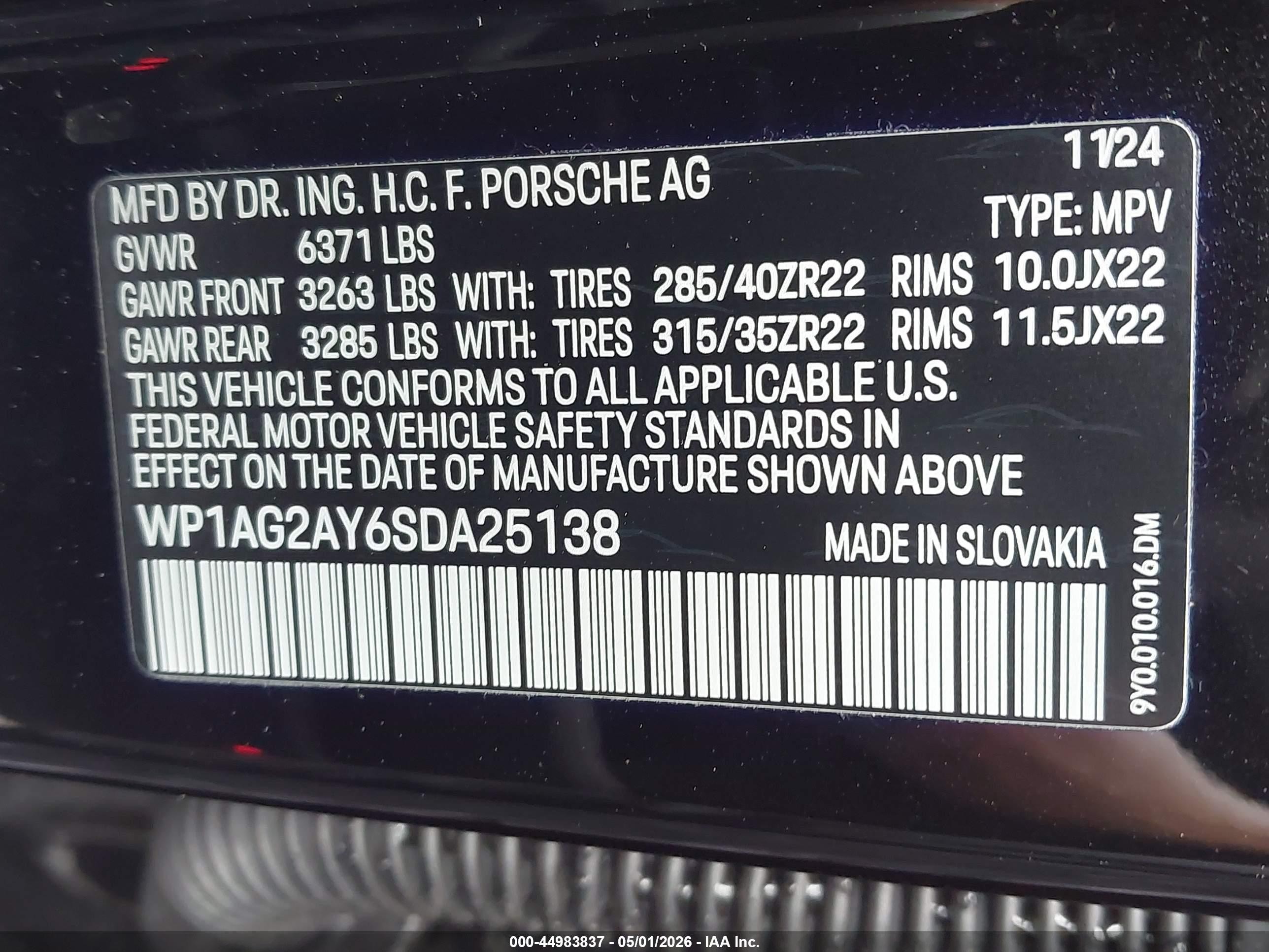 2025 Porsche Cayenne Gts Black vin: WP1AG2AY6SDA25138