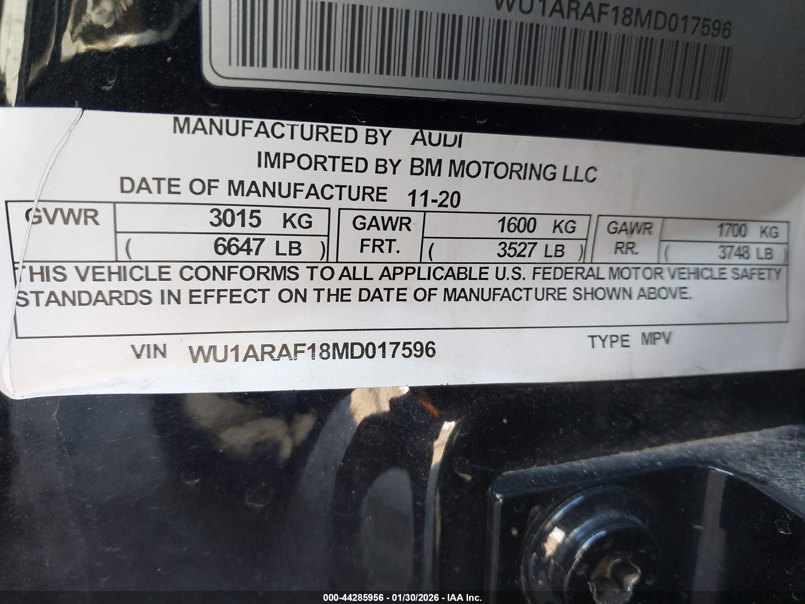 2021 Audi Rs Q8 Tfsi Quattro Tiptronic Black vin: WU1ARAF18MD017596