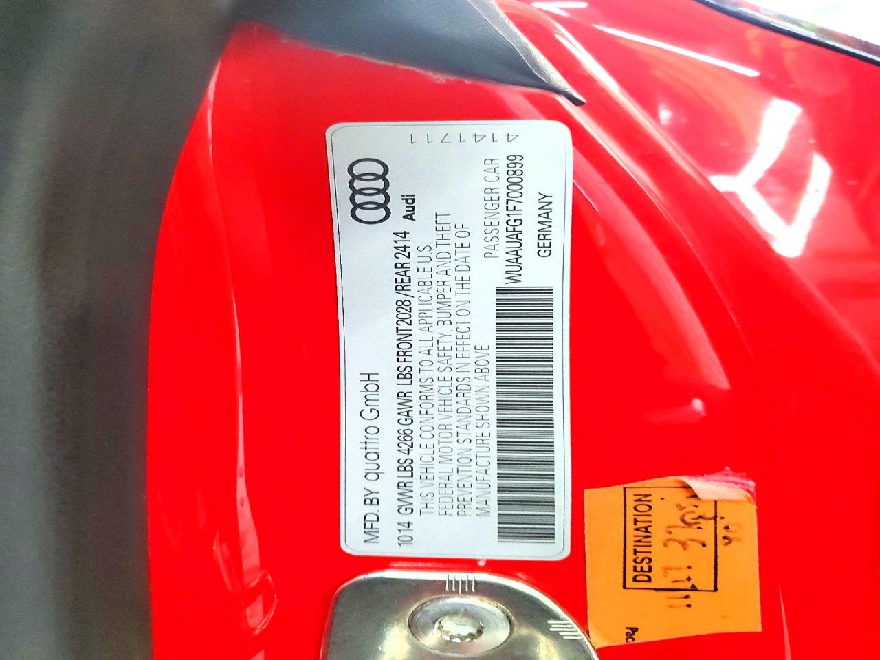 2015 Audi R8 4.2 Quattro Red vin: WUAAUAFG1F7000899