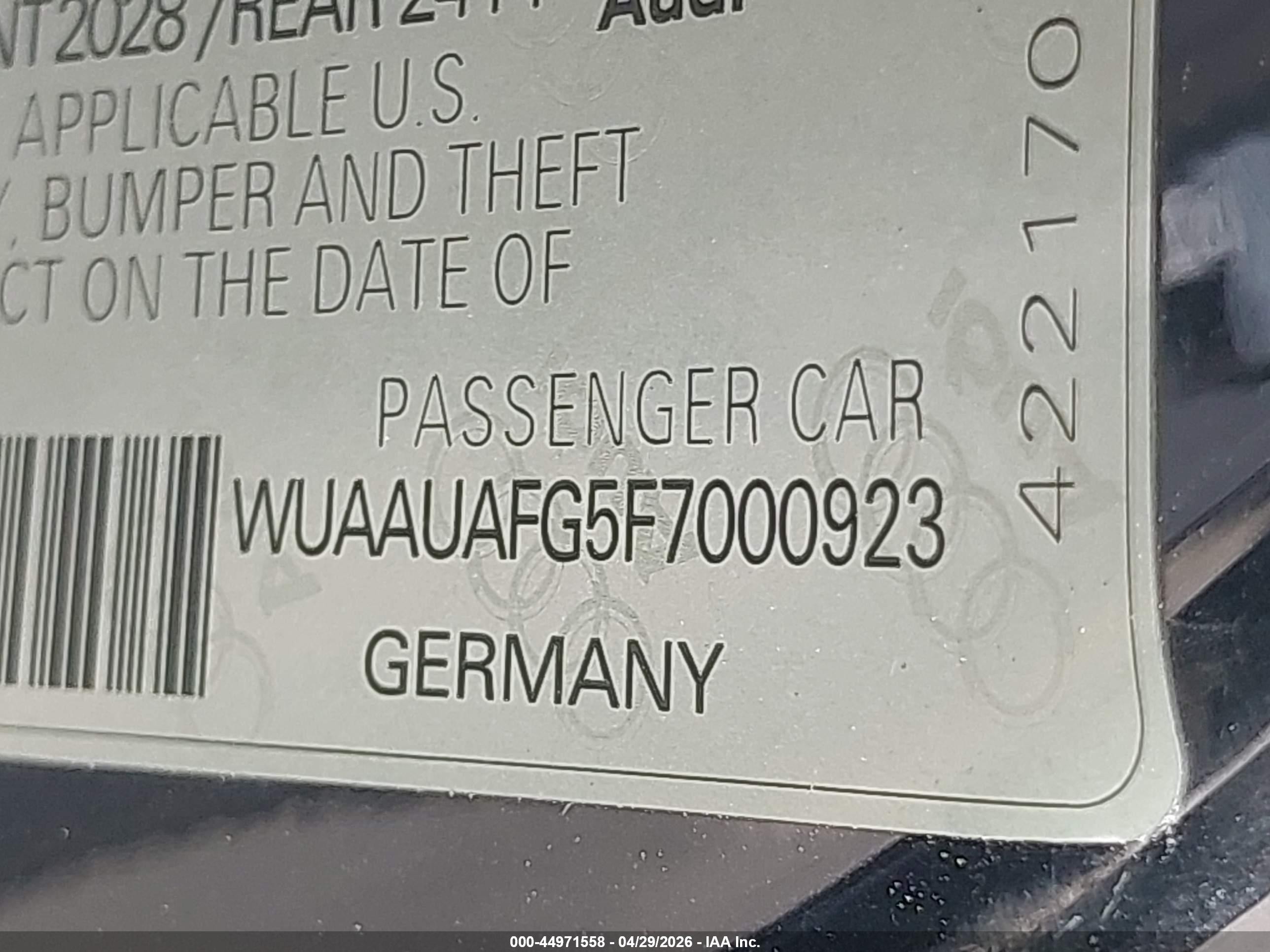 2015 Audi R8 4.2 Black vin: WUAAUAFG5F7000923