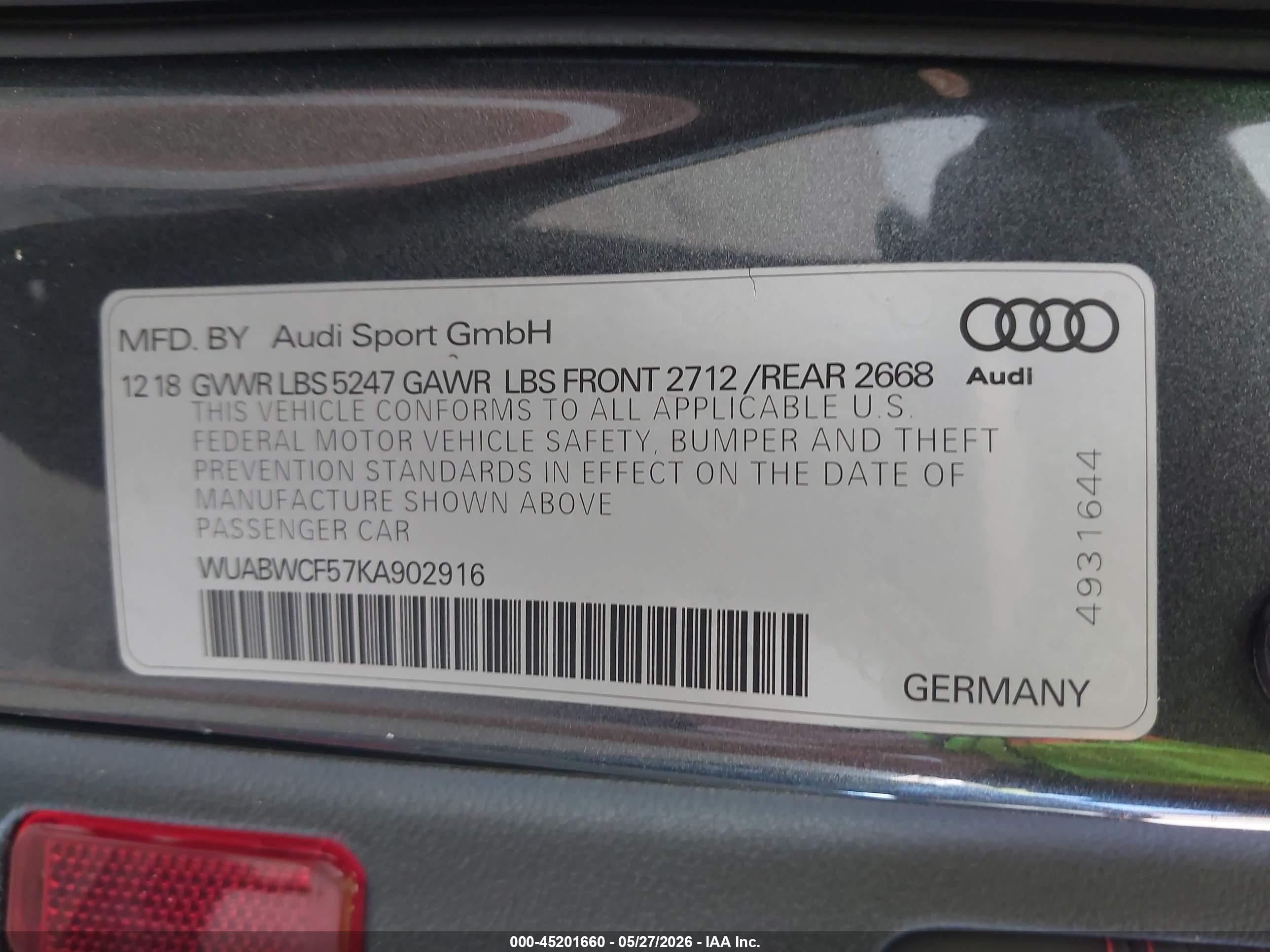 2019 Audi Rs 5 2.9t Зеленый vin: WUABWCF57KA902916