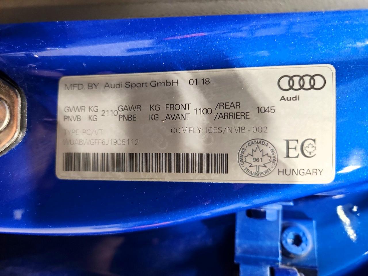 2018 Audi Rs3 Blue vin: WUABWGFF6J1905112