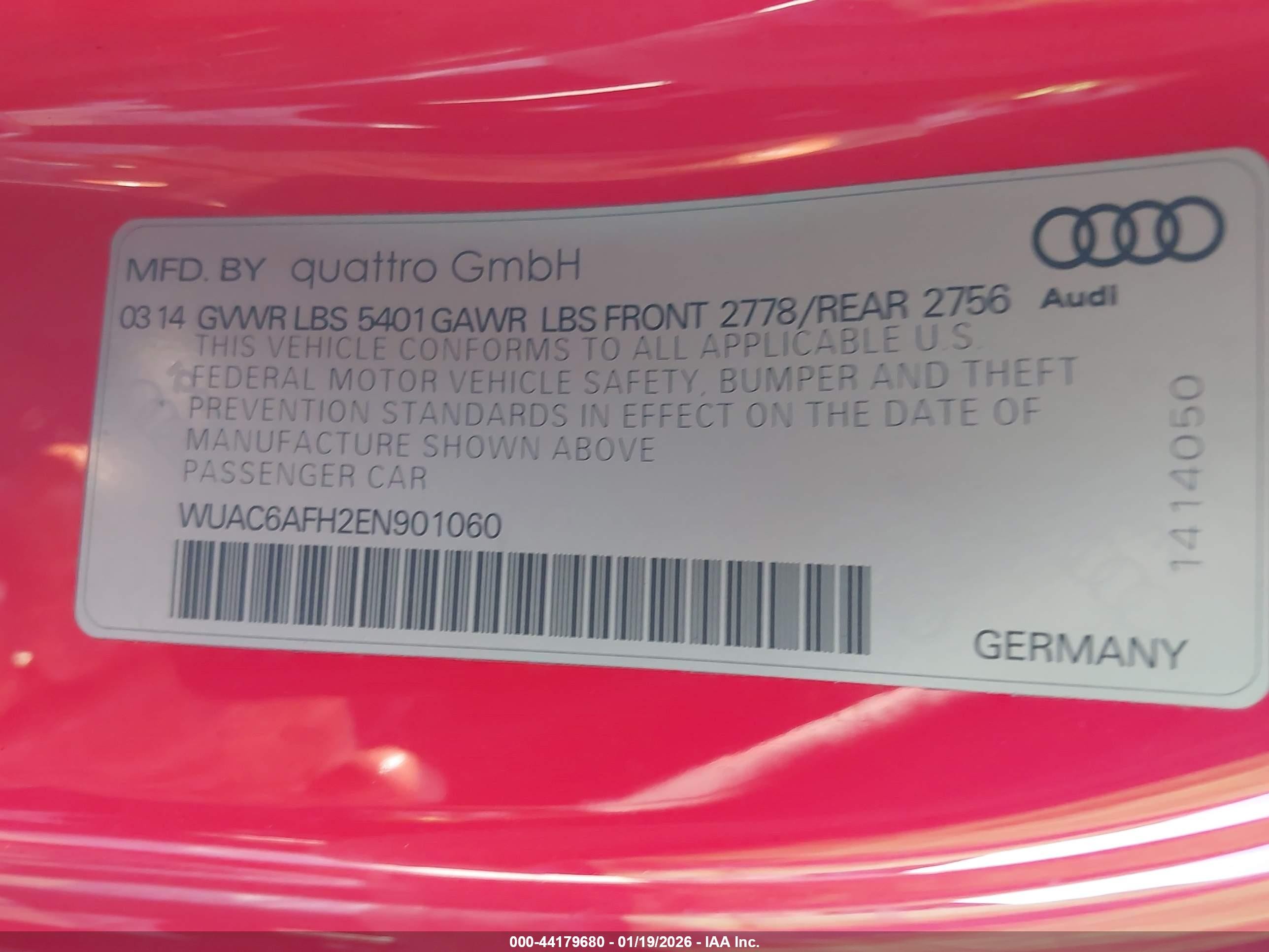 2014 Audi Rs 5 4.2 Red vin: WUAC6AFH2EN901060