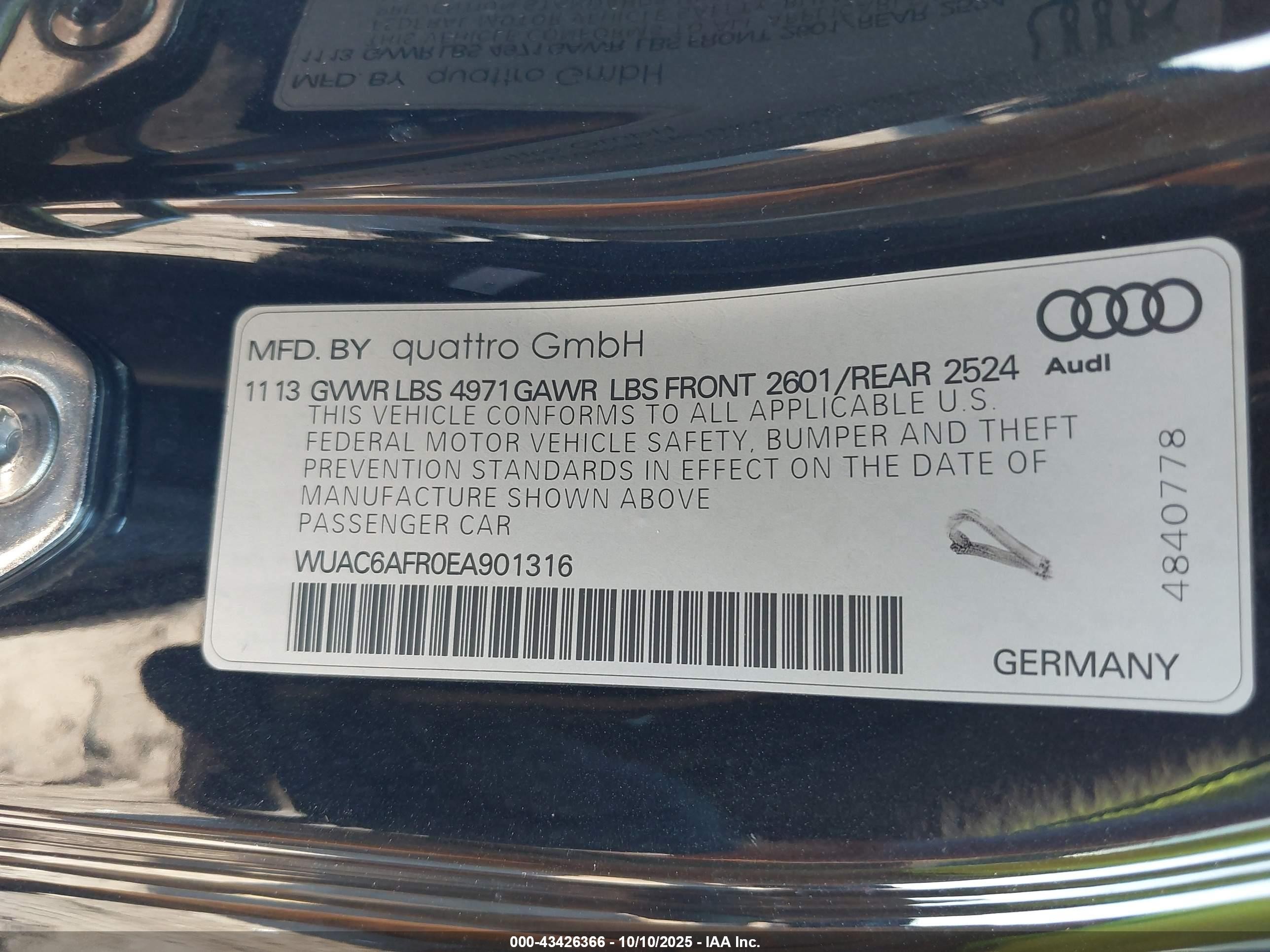 2014 Audi Rs 5 4.2 Черный vin: WUAC6AFR0EA901316
