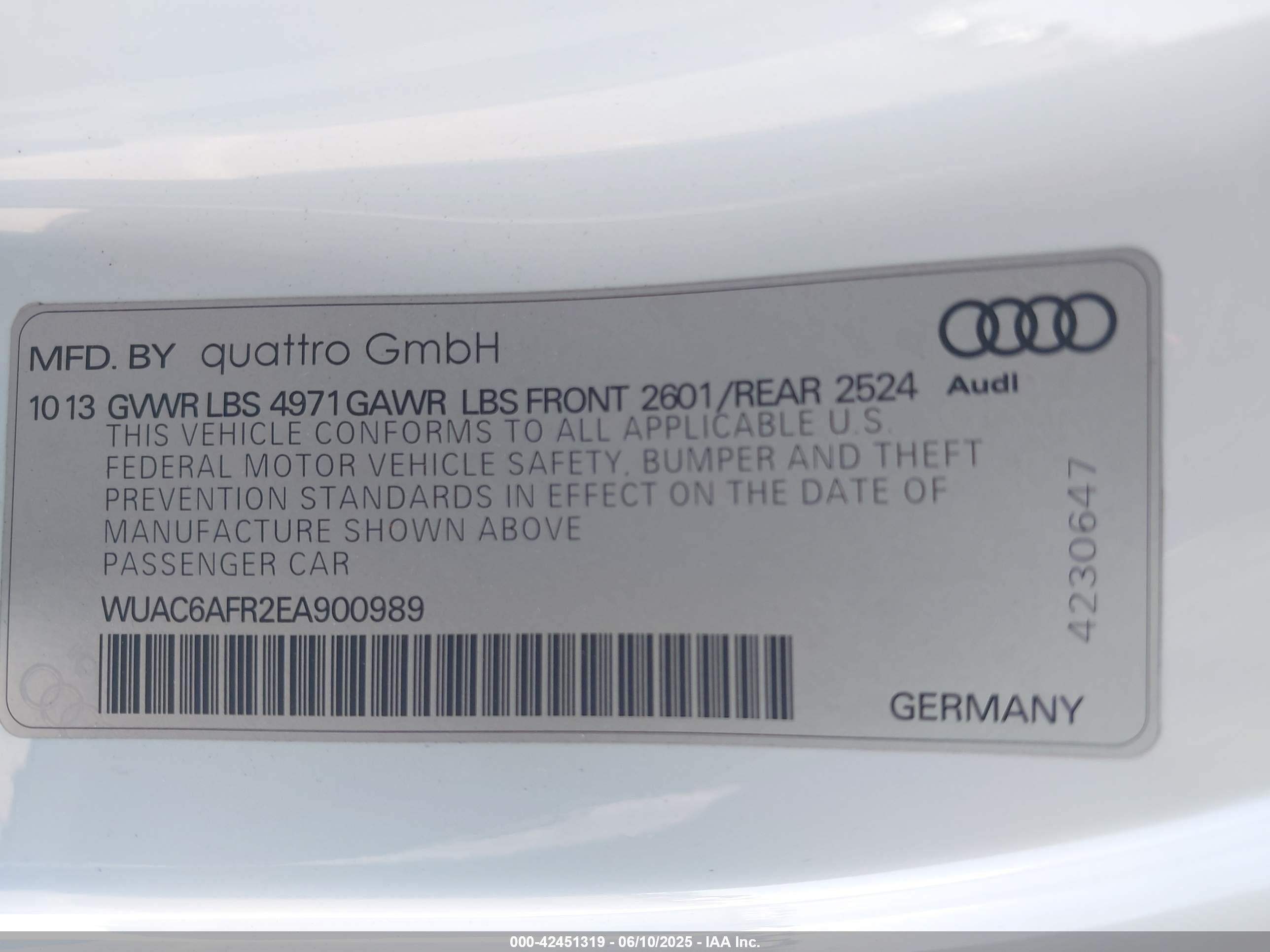 2014 Audi Rs 5 4.2 Белый vin: WUAC6AFR2EA900989