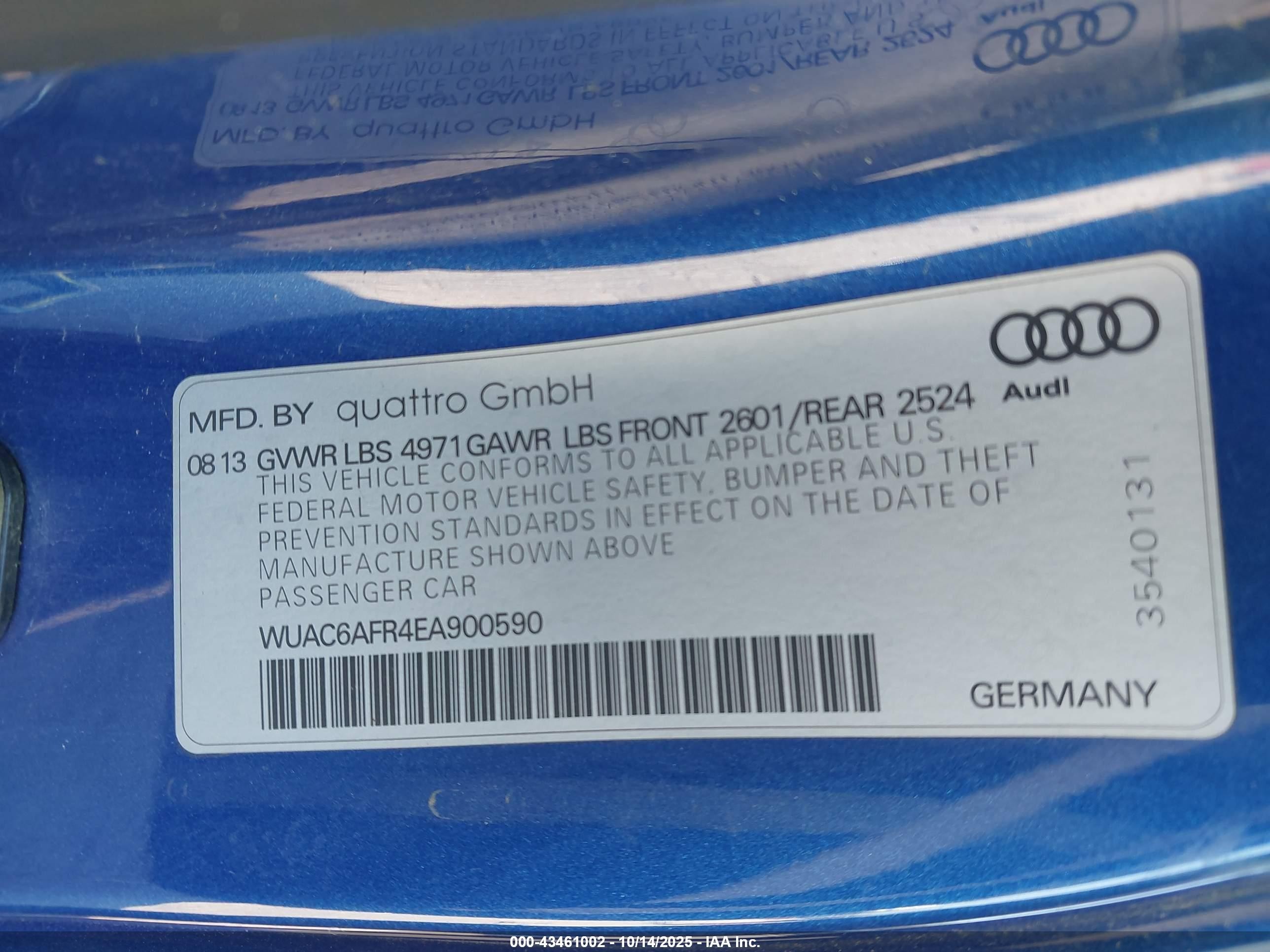 2014 Audi Rs 5 4.2 Синий vin: WUAC6AFR4EA900590