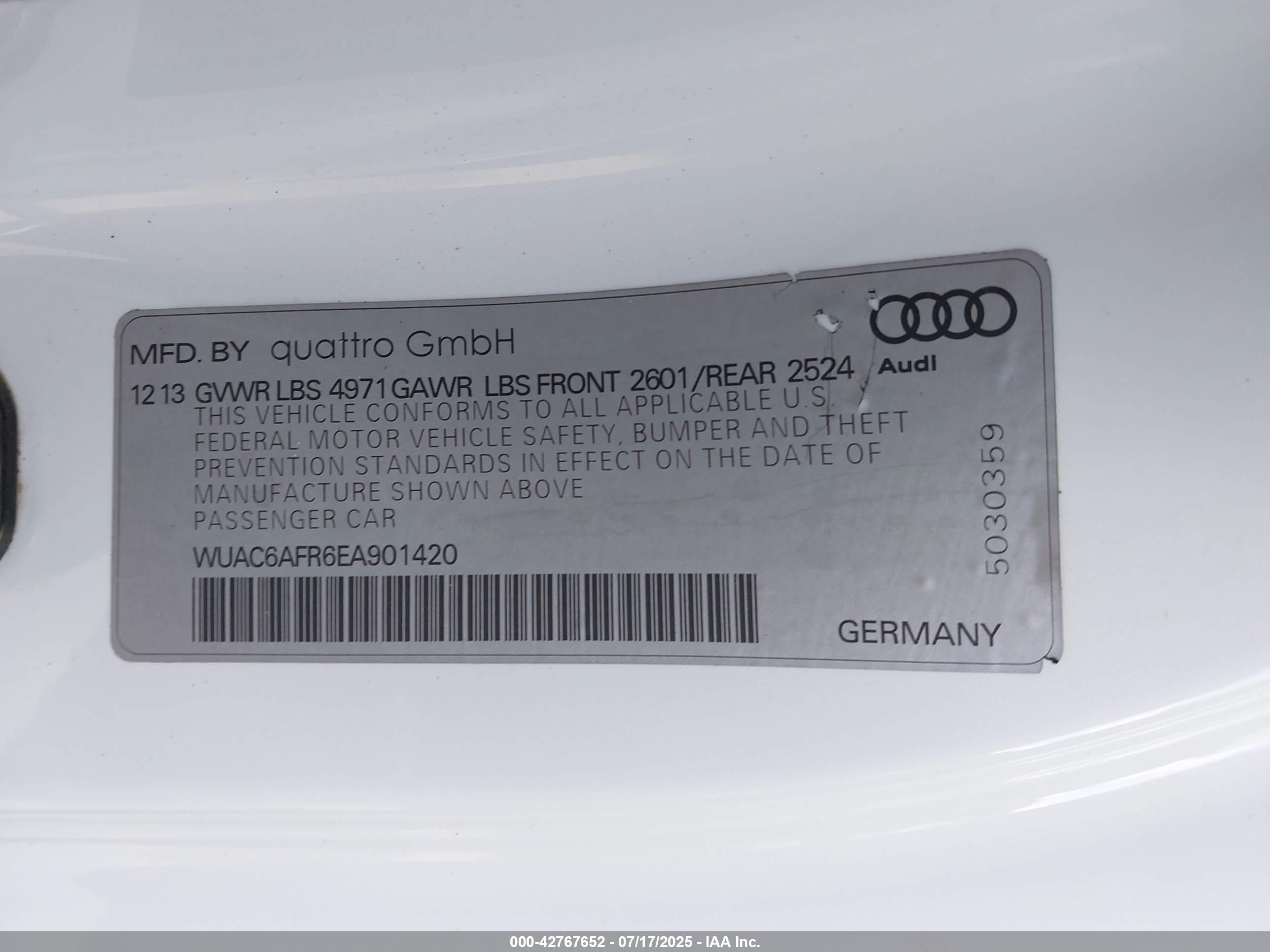 2014 Audi Rs 5 4.2 Белый vin: WUAC6AFR6EA901420
