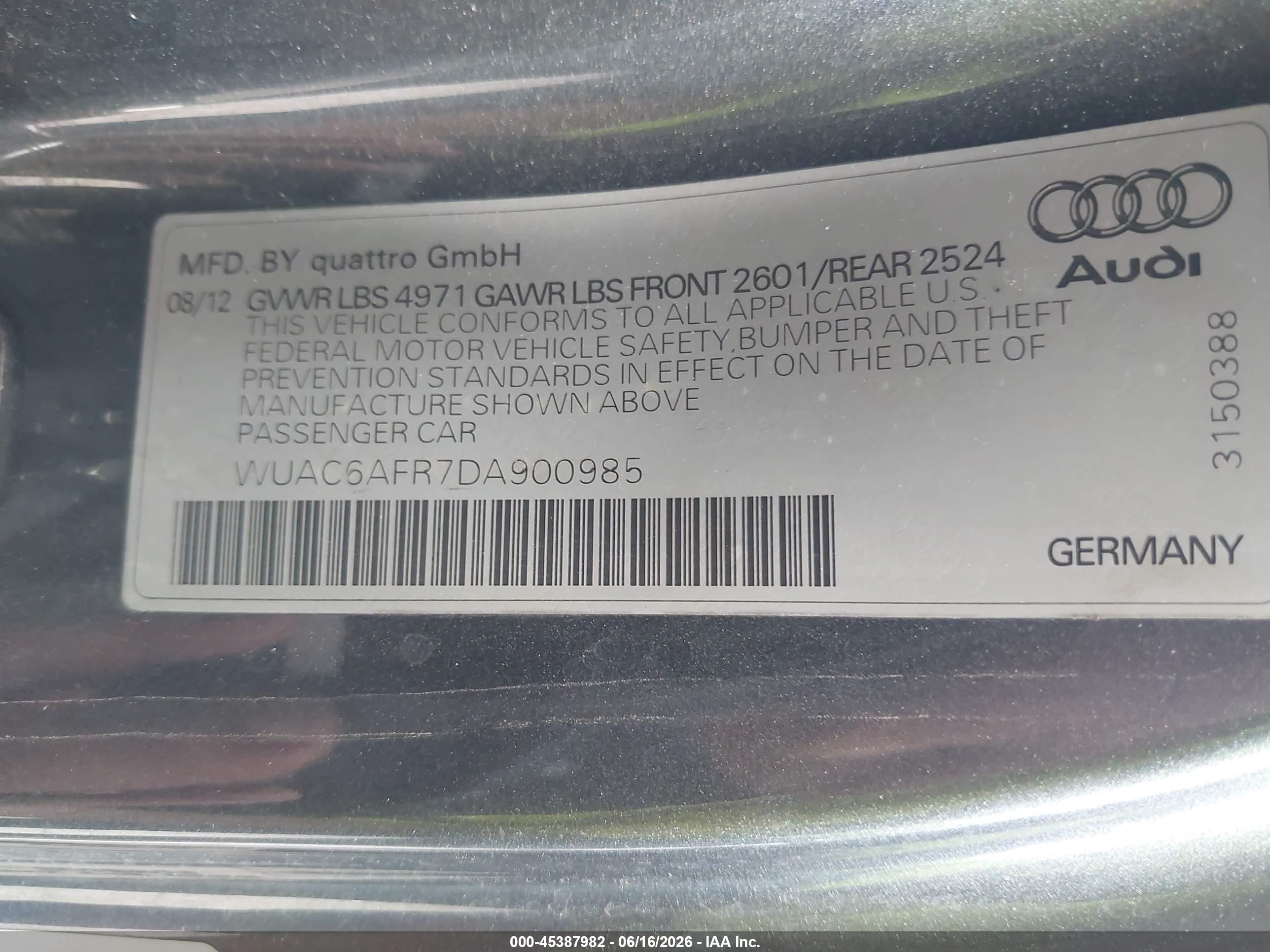 2013 Audi Rs 5 4.2 Gray vin: WUAC6AFR7DA900985