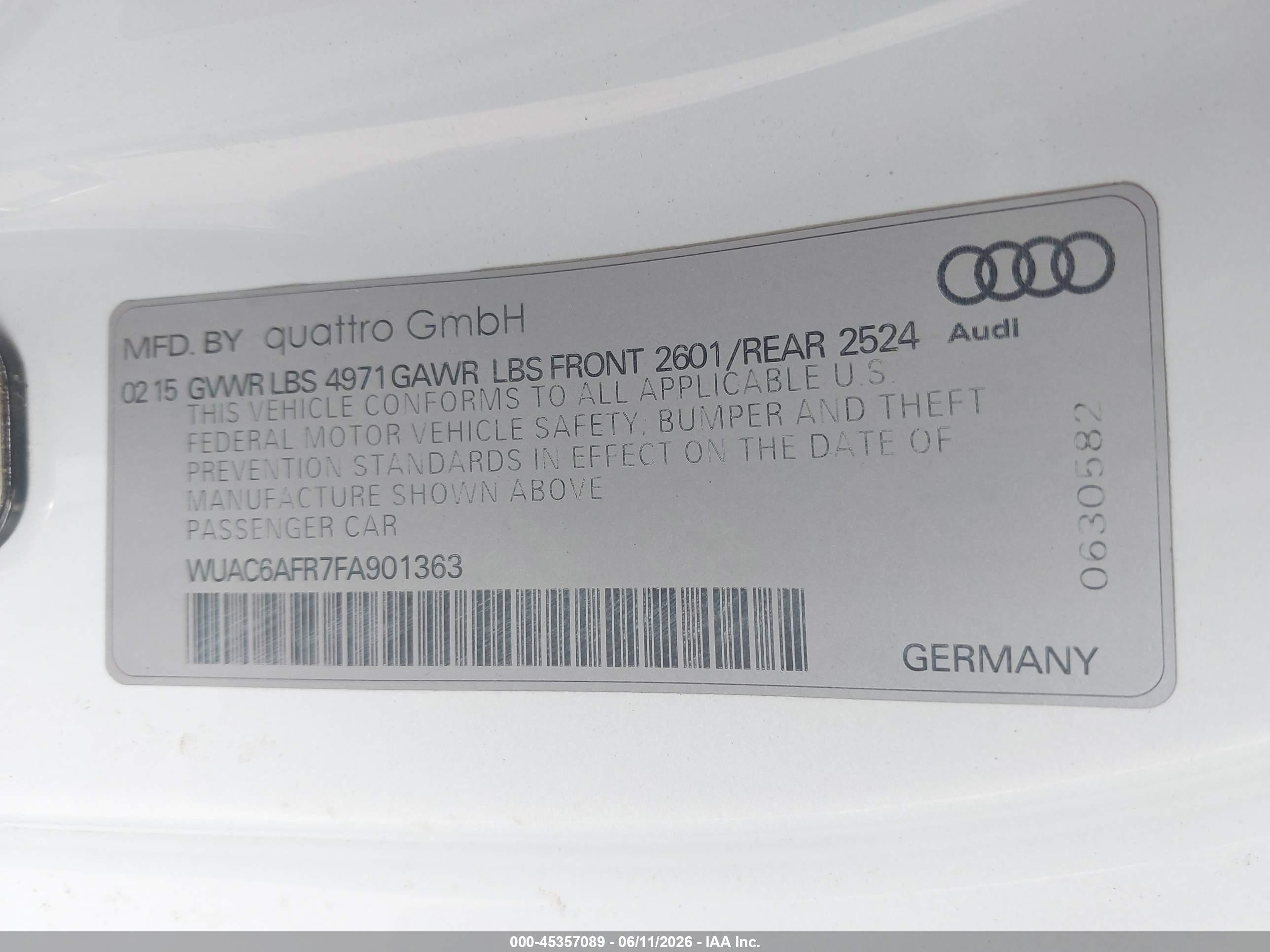 2015 Audi Rs 5 4.2 White vin: WUAC6AFR7FA901363
