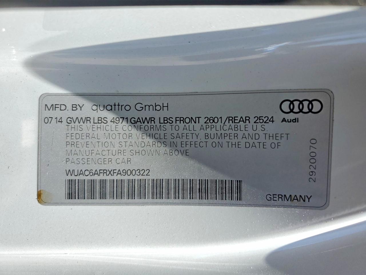 2015 Audi Rs5 White vin: WUAC6AFRXFA900322