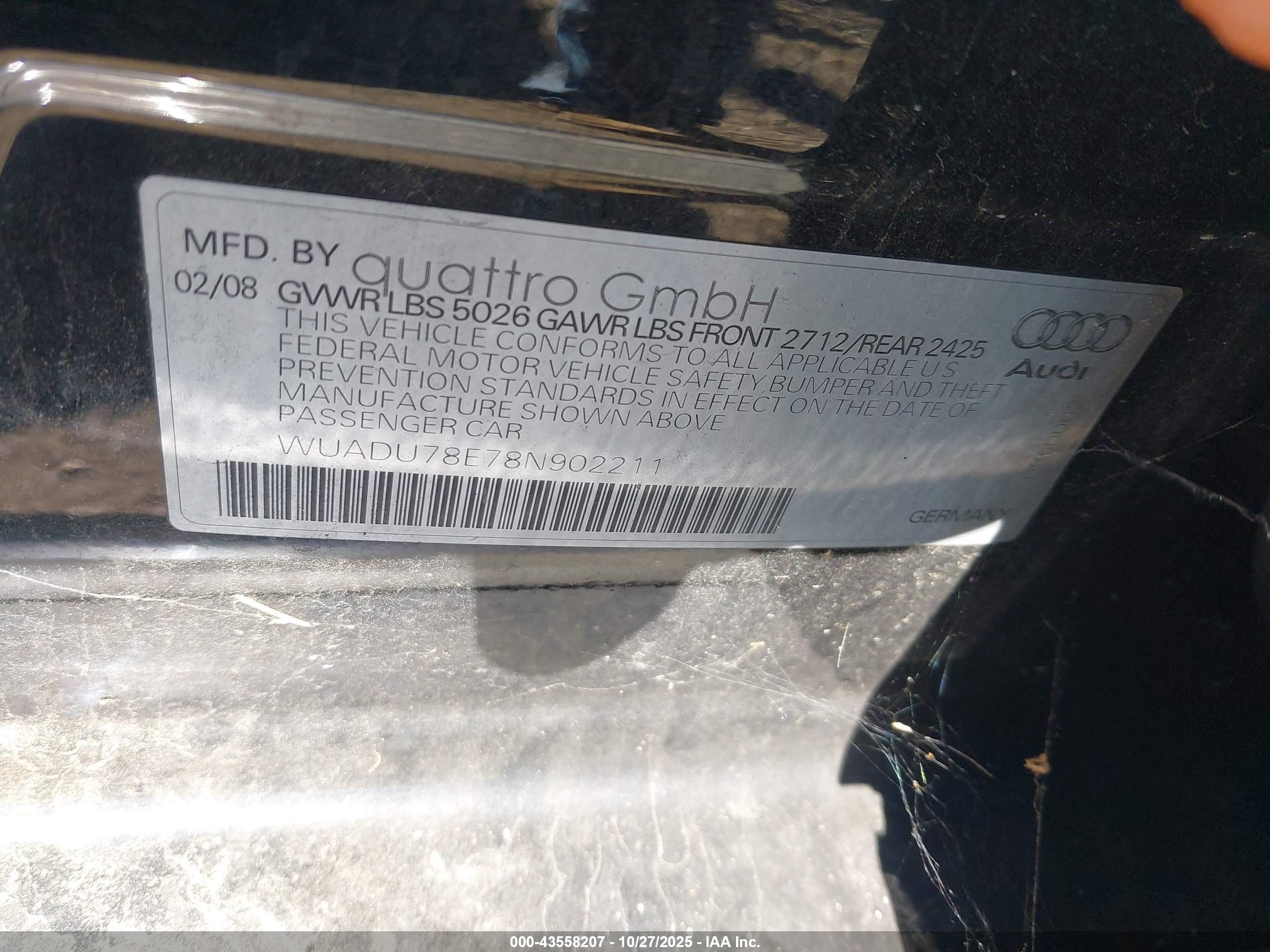 2008 Audi Rs 4 4.2l Black vin: WUADU78E78N902211
