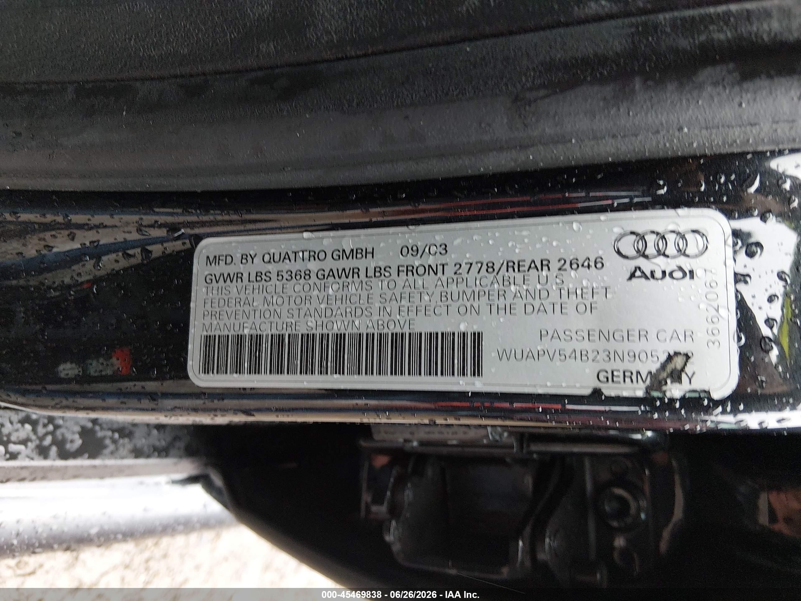 2003 Audi Rs6 4.2 Black vin: WUAPV54B23N905262