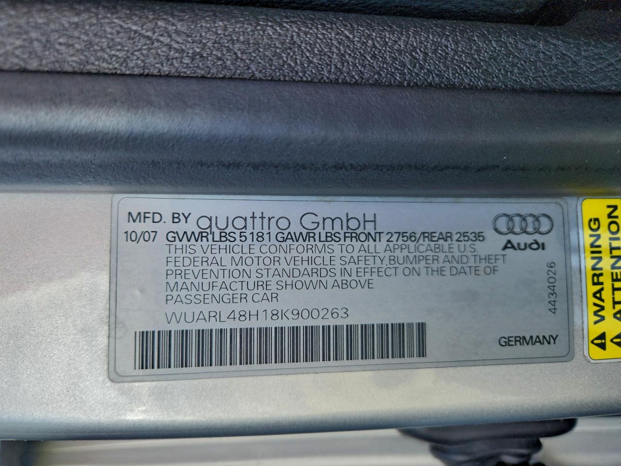 2008 Audi S4 Quattro Cabriolet Серебряный vin: WUARL48H18K900263