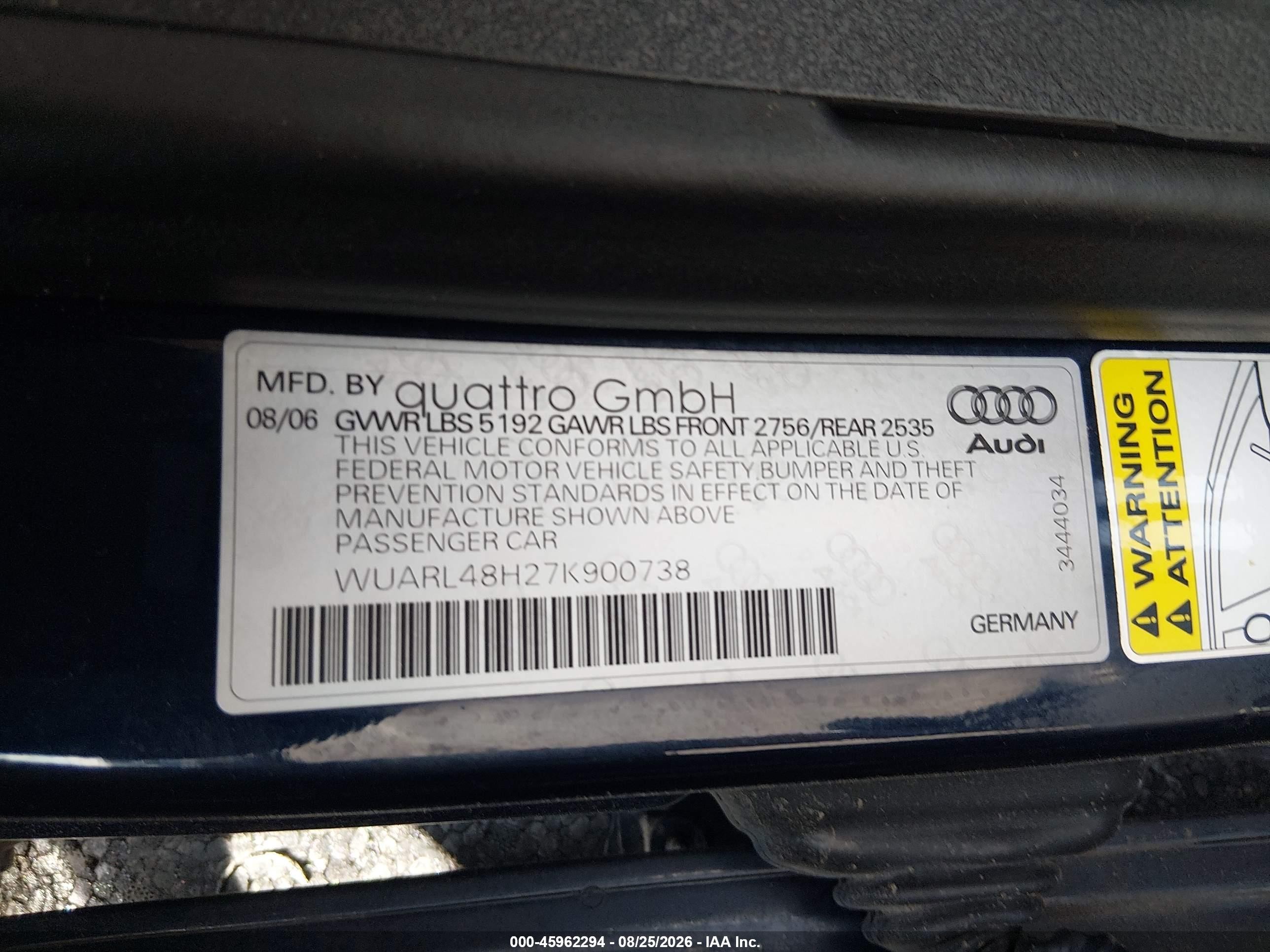 2007 Audi S4 Quattro Cabriolet Синий vin: WUARL48H27K900738