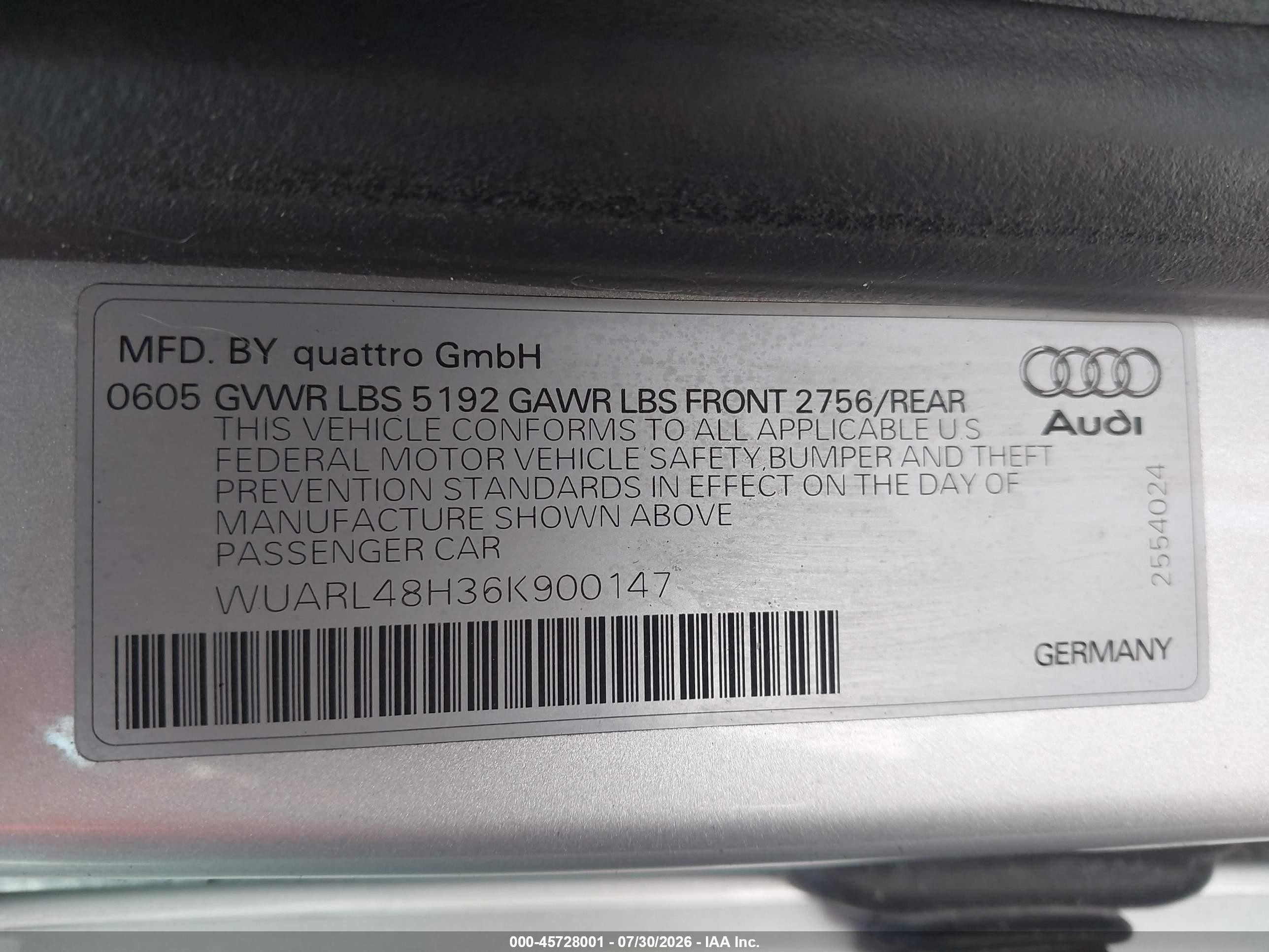 2006 Audi S4   Silver vin: WUARL48H36K900147