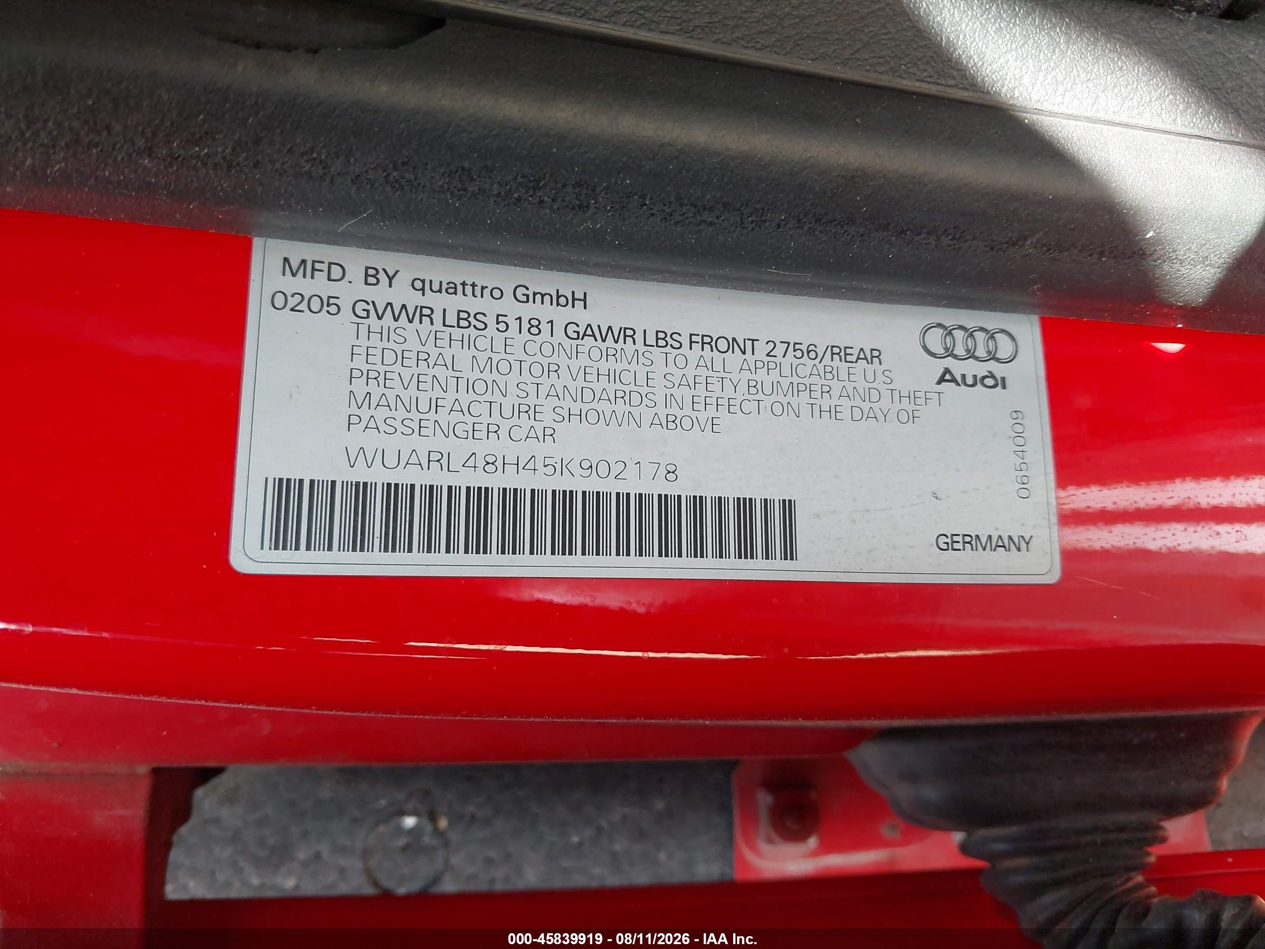 2005 Audi S4   Red vin: WUARL48H45K902178