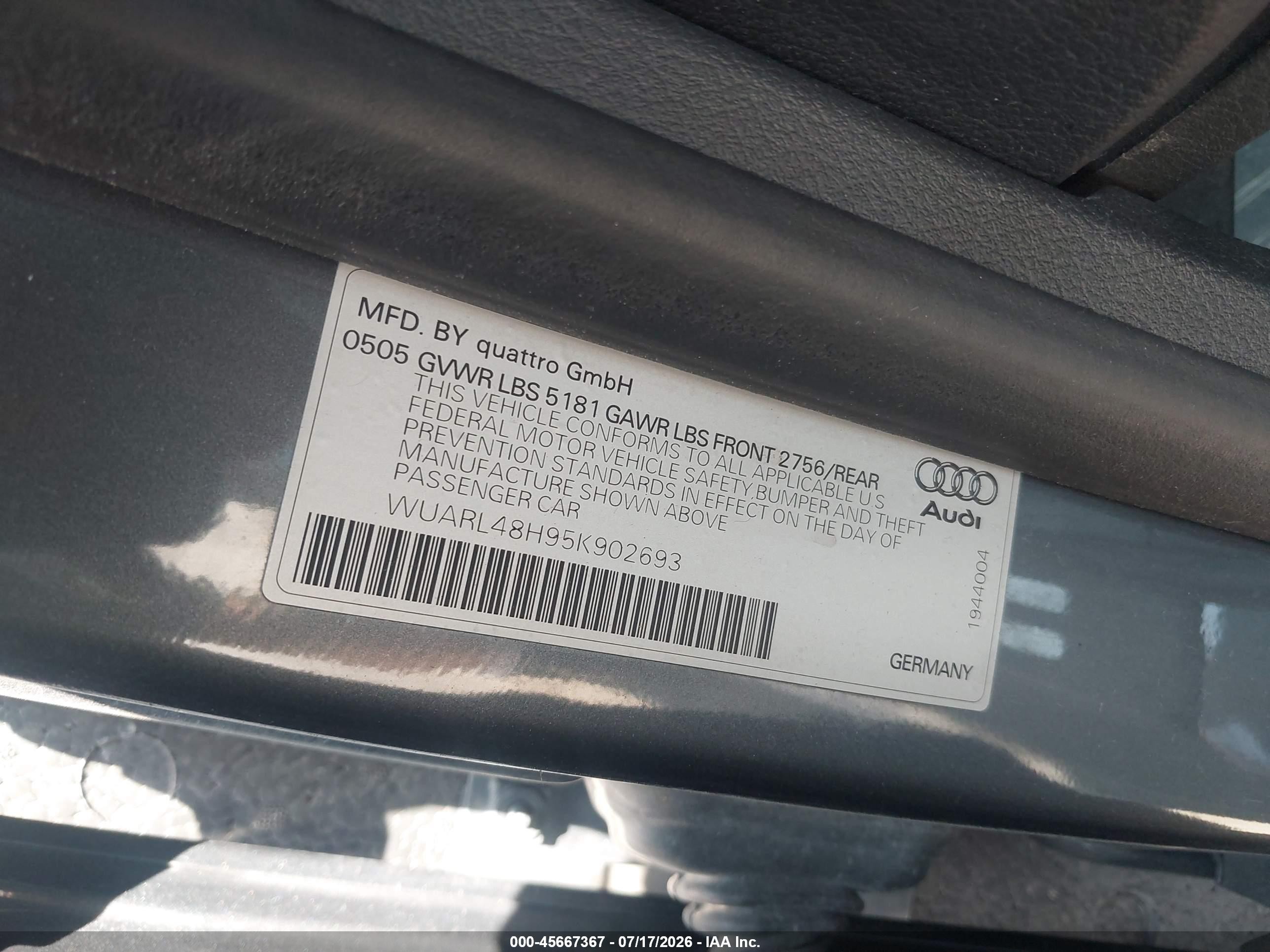 2005 Audi S4   Gray vin: WUARL48H95K902693
