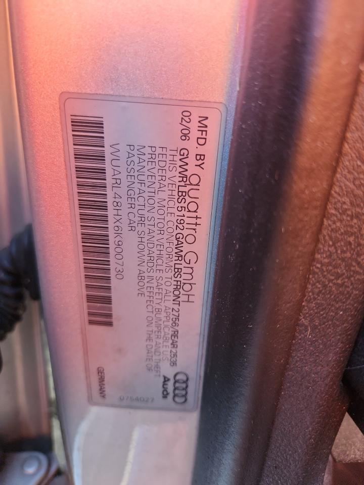2006 Audi S4 Quattro Cabriolet Серебряный vin: WUARL48HX6K900730