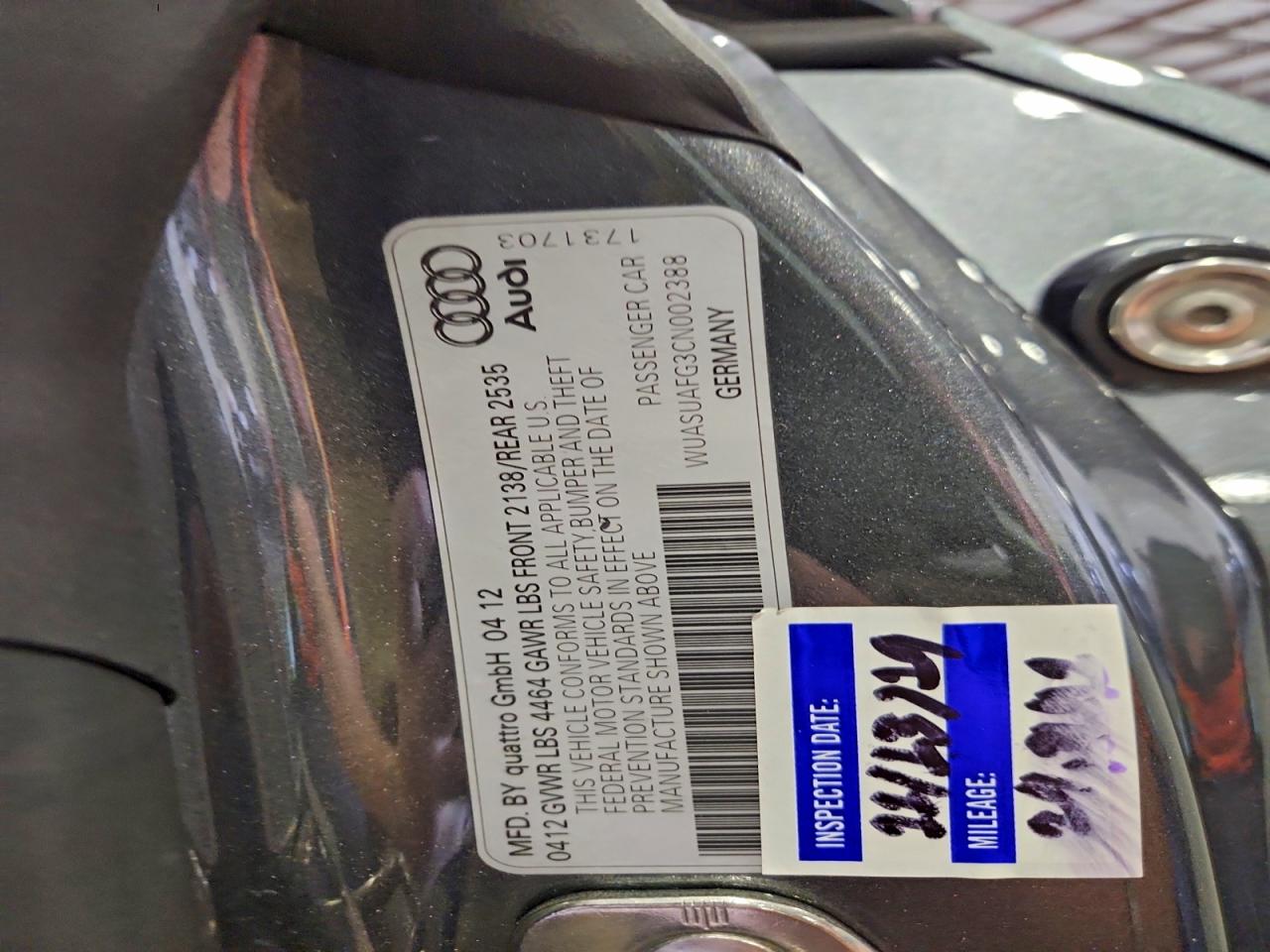 2012 Audi R8 4.2 Quattro Gray vin: WUASUAFG3CN002388