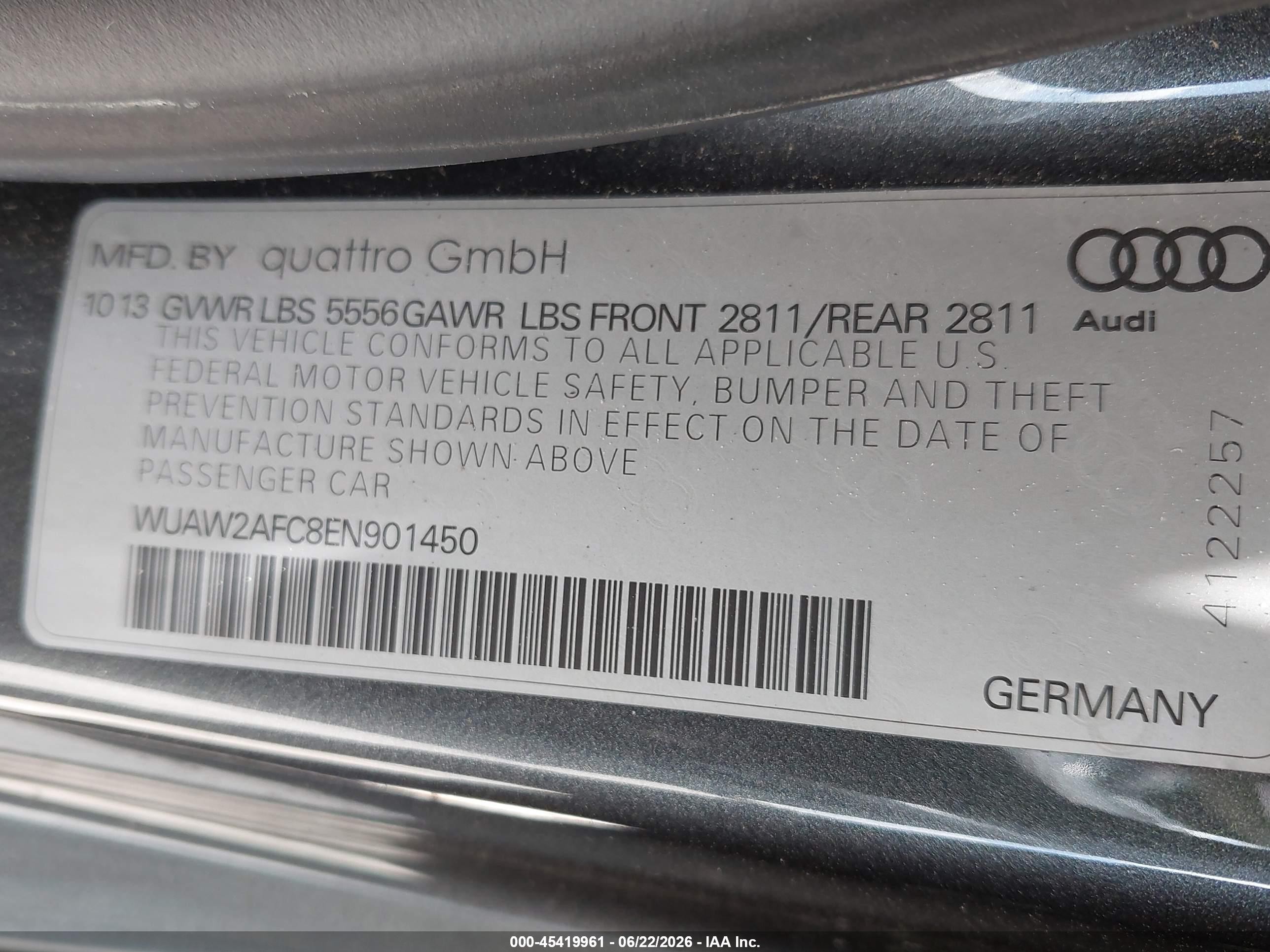 2014 Audi Rs 7 4.0t Prestige Black vin: WUAW2AFC8EN901450