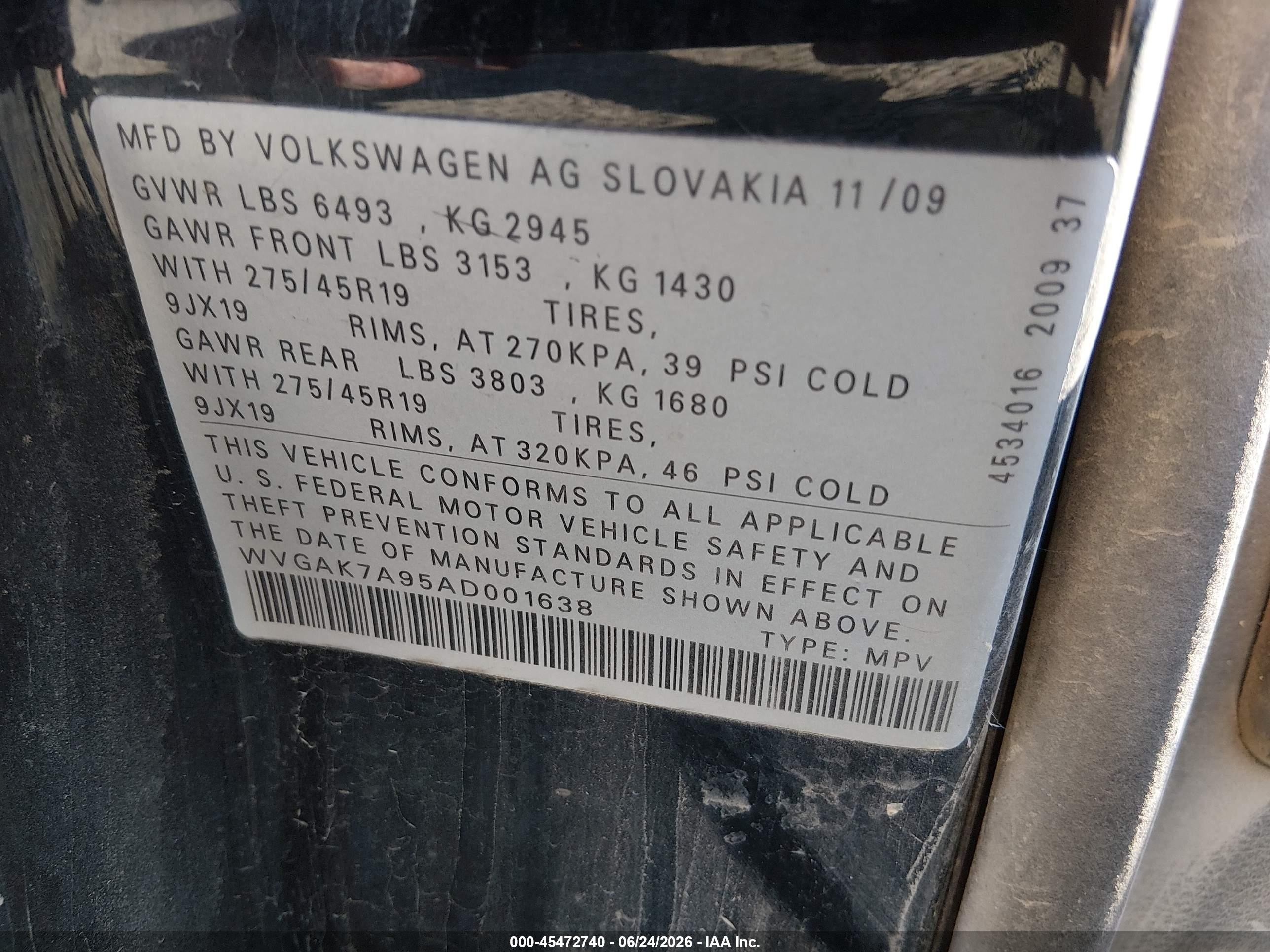 2010 Volkswagen Touareg V6 Tdi Black vin: WVGAK7A95AD001638