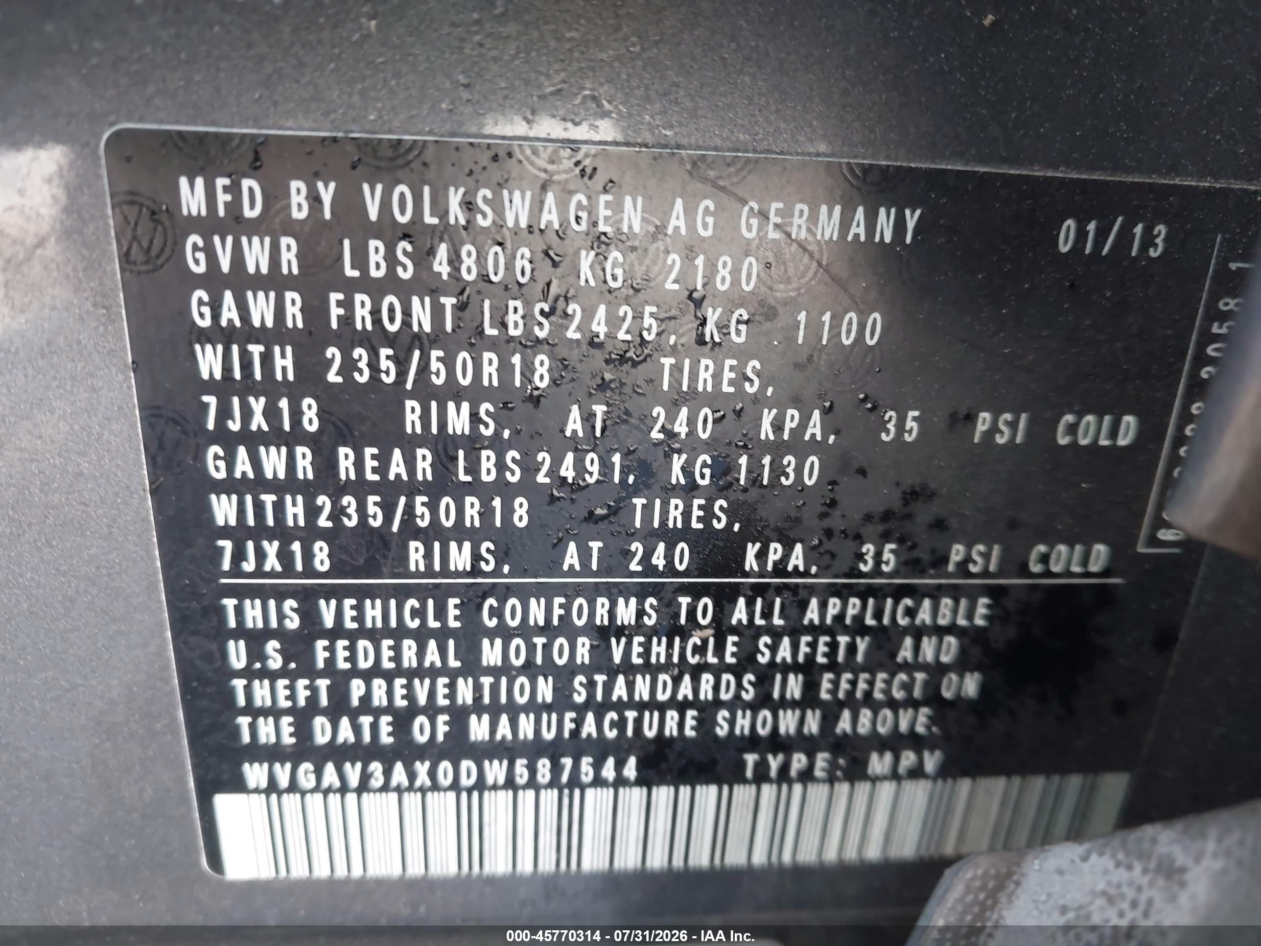 2013 Volkswagen Tiguan Se Серый vin: WVGAV3AX0DW587544
