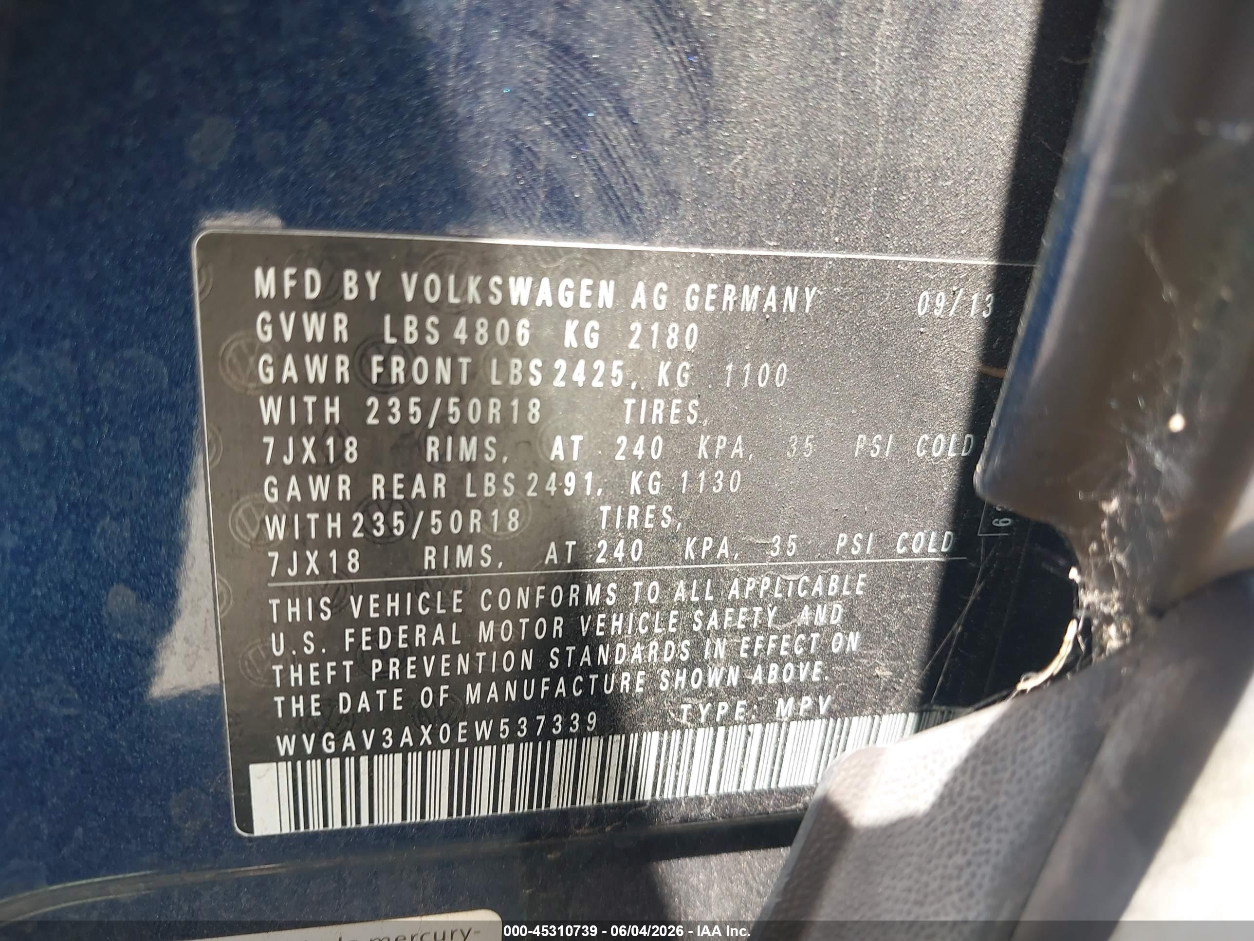 2014 Volkswagen Tiguan Sel Dark Blue vin: WVGAV3AX0EW537339