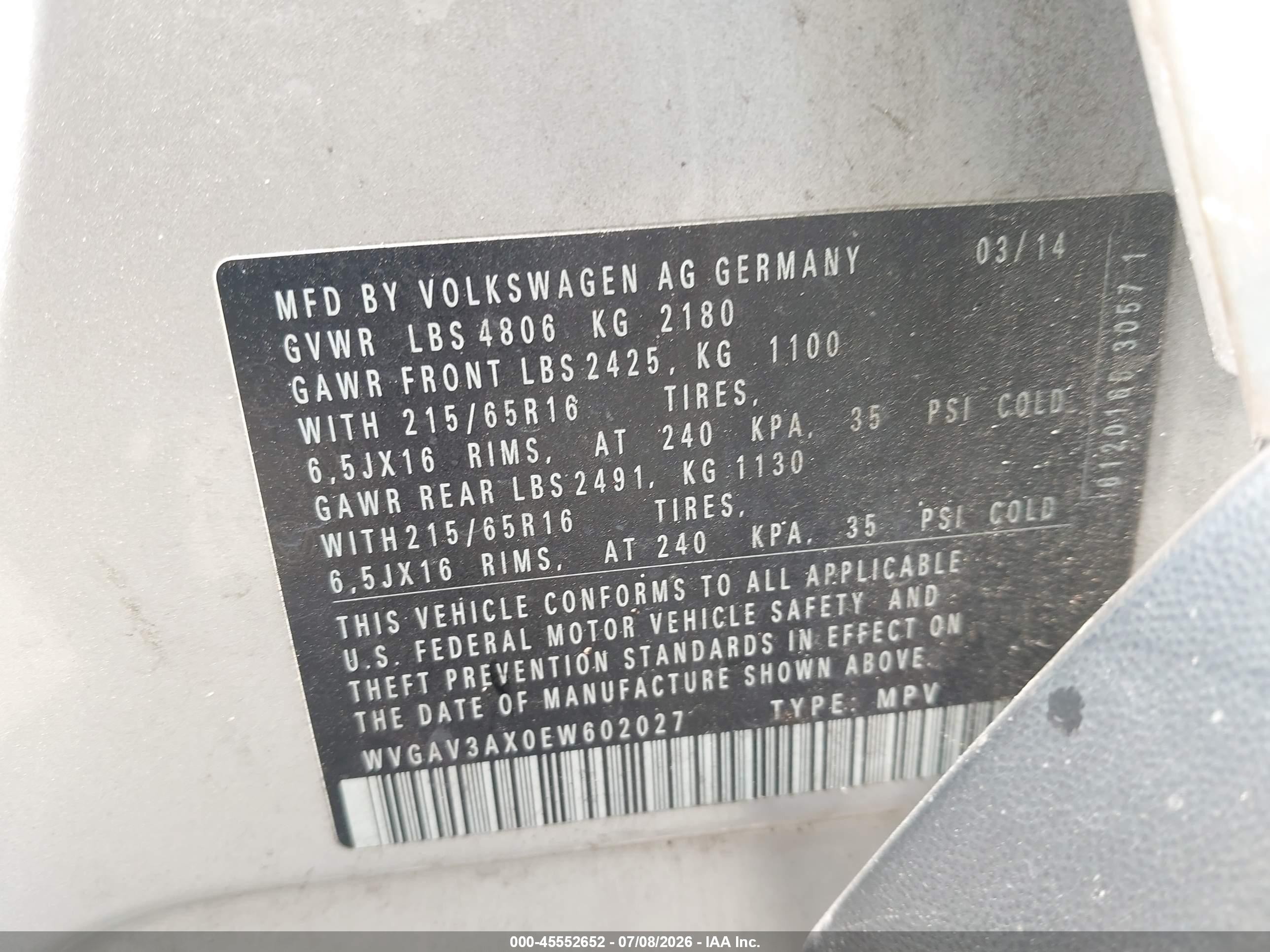2014 Volkswagen Tiguan S Silver vin: WVGAV3AX0EW602027