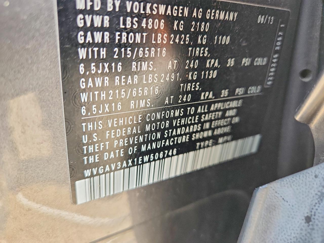 2014 Volkswagen Tiguan S Угольный vin: WVGAV3AX1EW506746