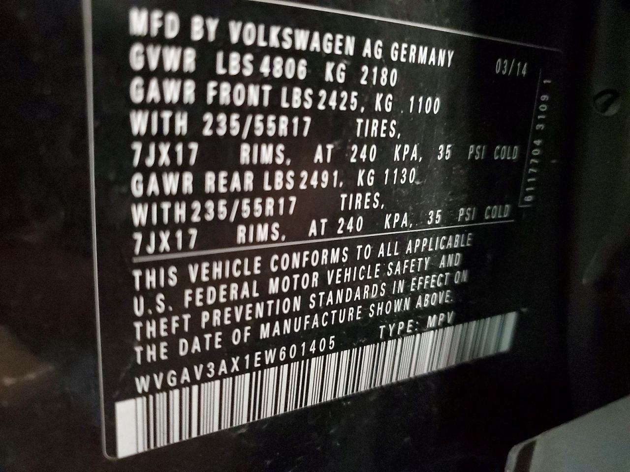 2014 Volkswagen Tiguan S Black vin: WVGAV3AX1EW601405