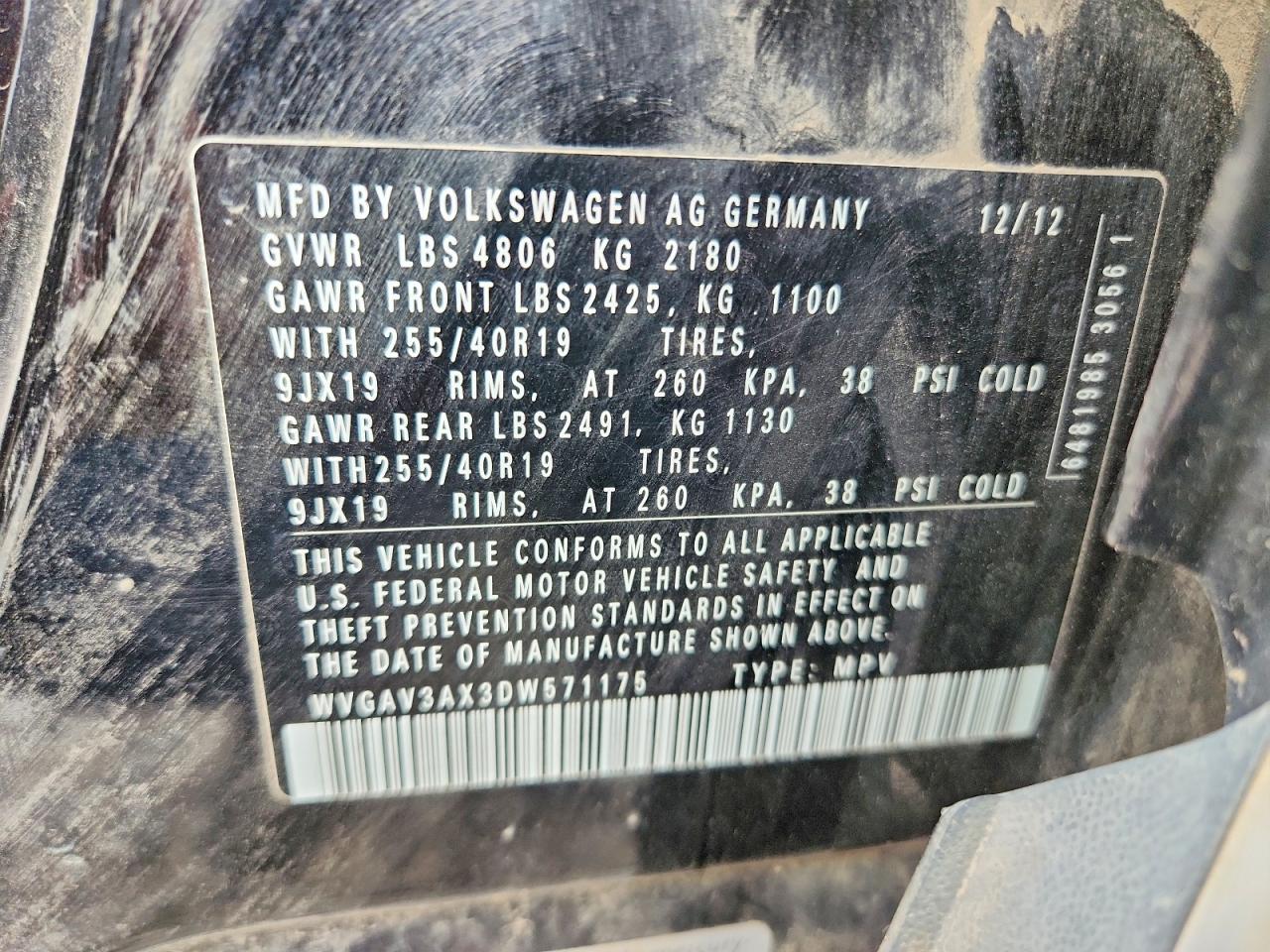 2013 Volkswagen Tiguan S Black vin: WVGAV3AX3DW571175