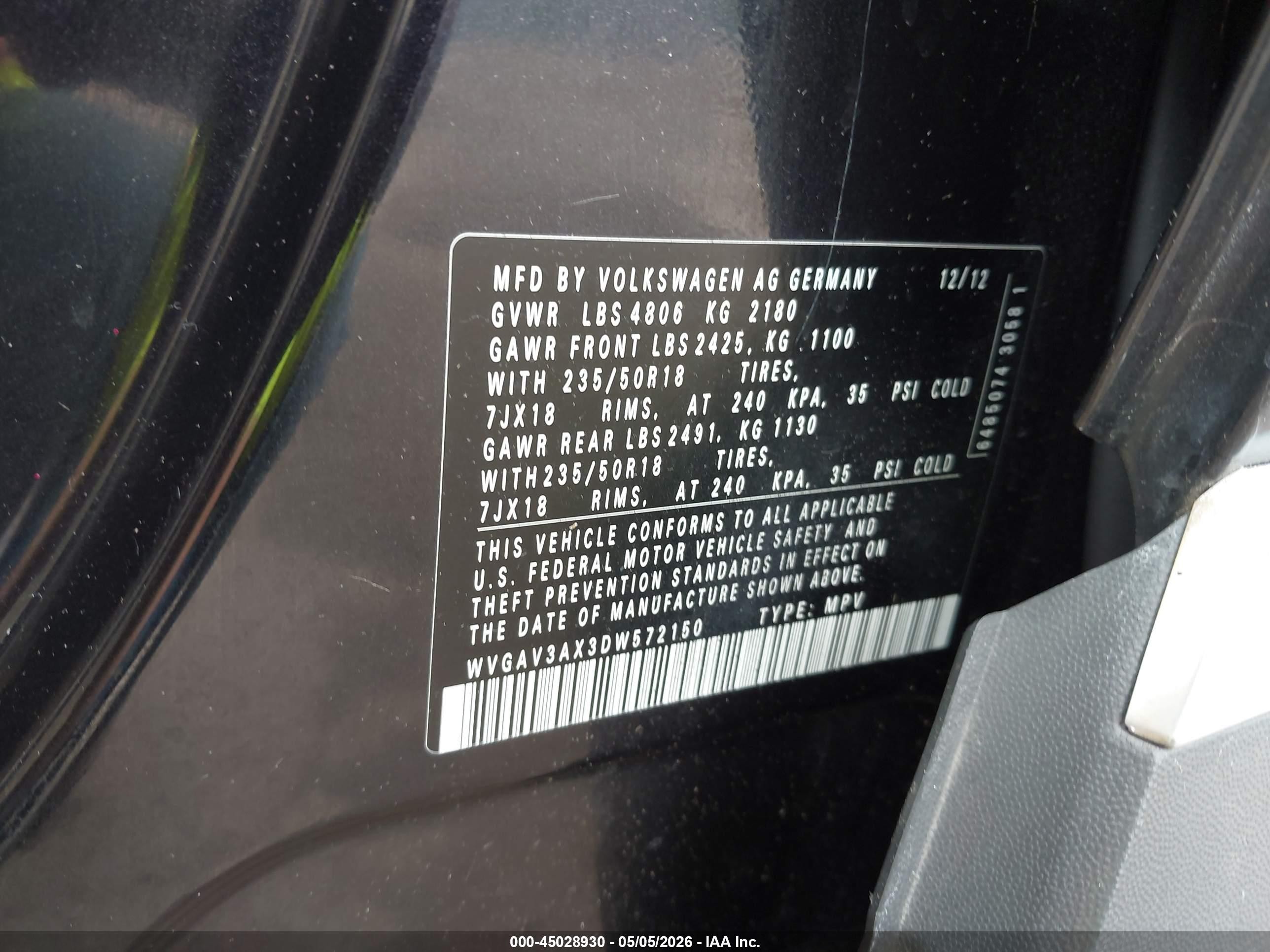 2013 Volkswagen Tiguan Se Black vin: WVGAV3AX3DW572150