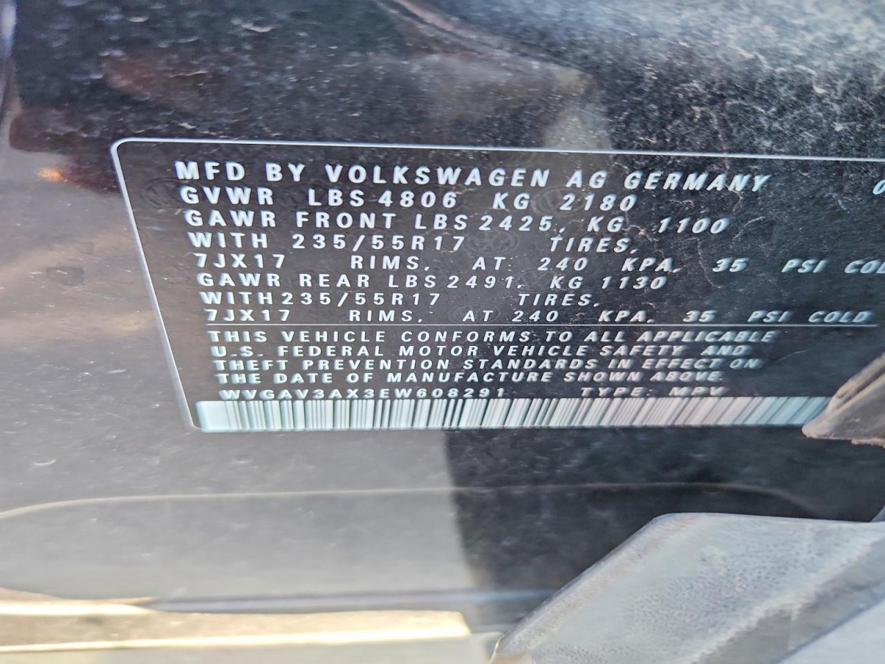 2014 Volkswagen Tiguan S Черный vin: WVGAV3AX3EW608291