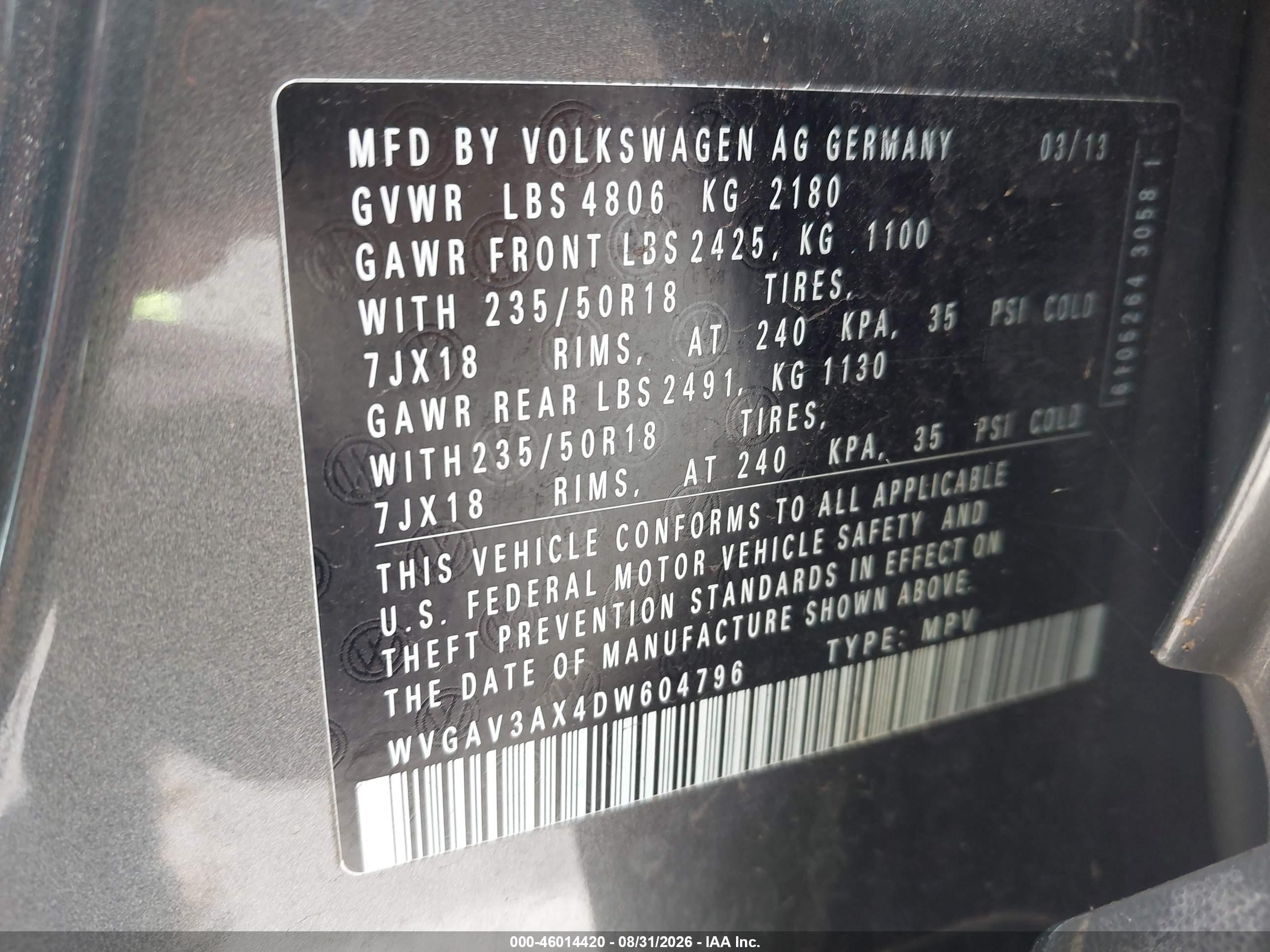 2013 Volkswagen Tiguan Se Gray vin: WVGAV3AX4DW604796