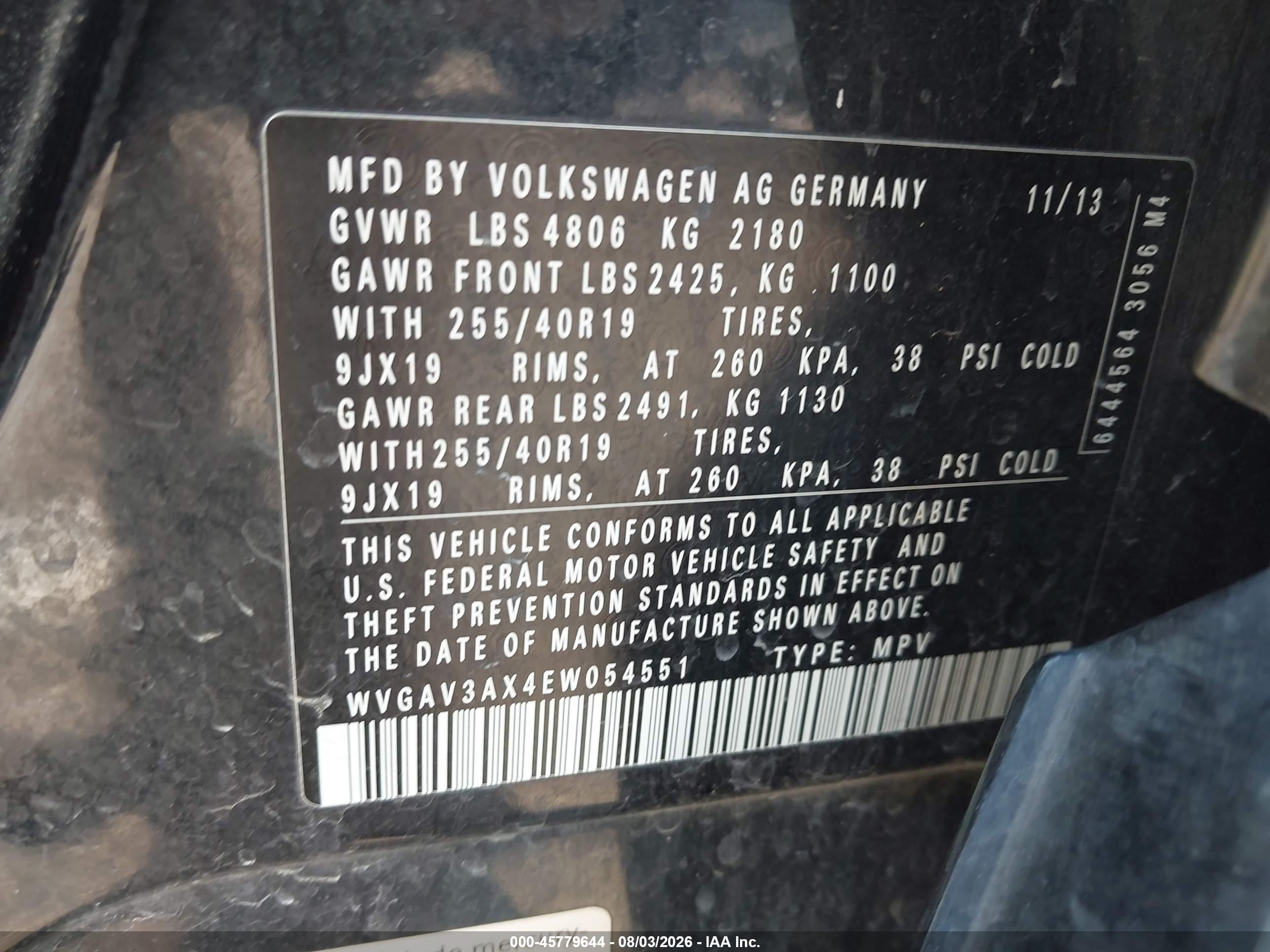 2014 Volkswagen Tiguan R-line Black vin: WVGAV3AX4EW054551