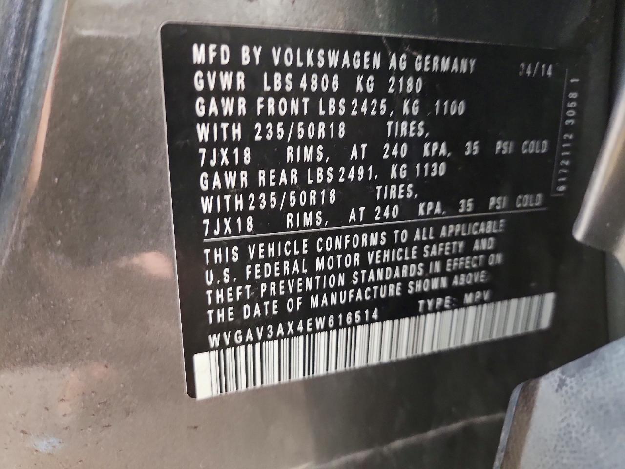 2014 Volkswagen Tiguan S Gray vin: WVGAV3AX4EW616514