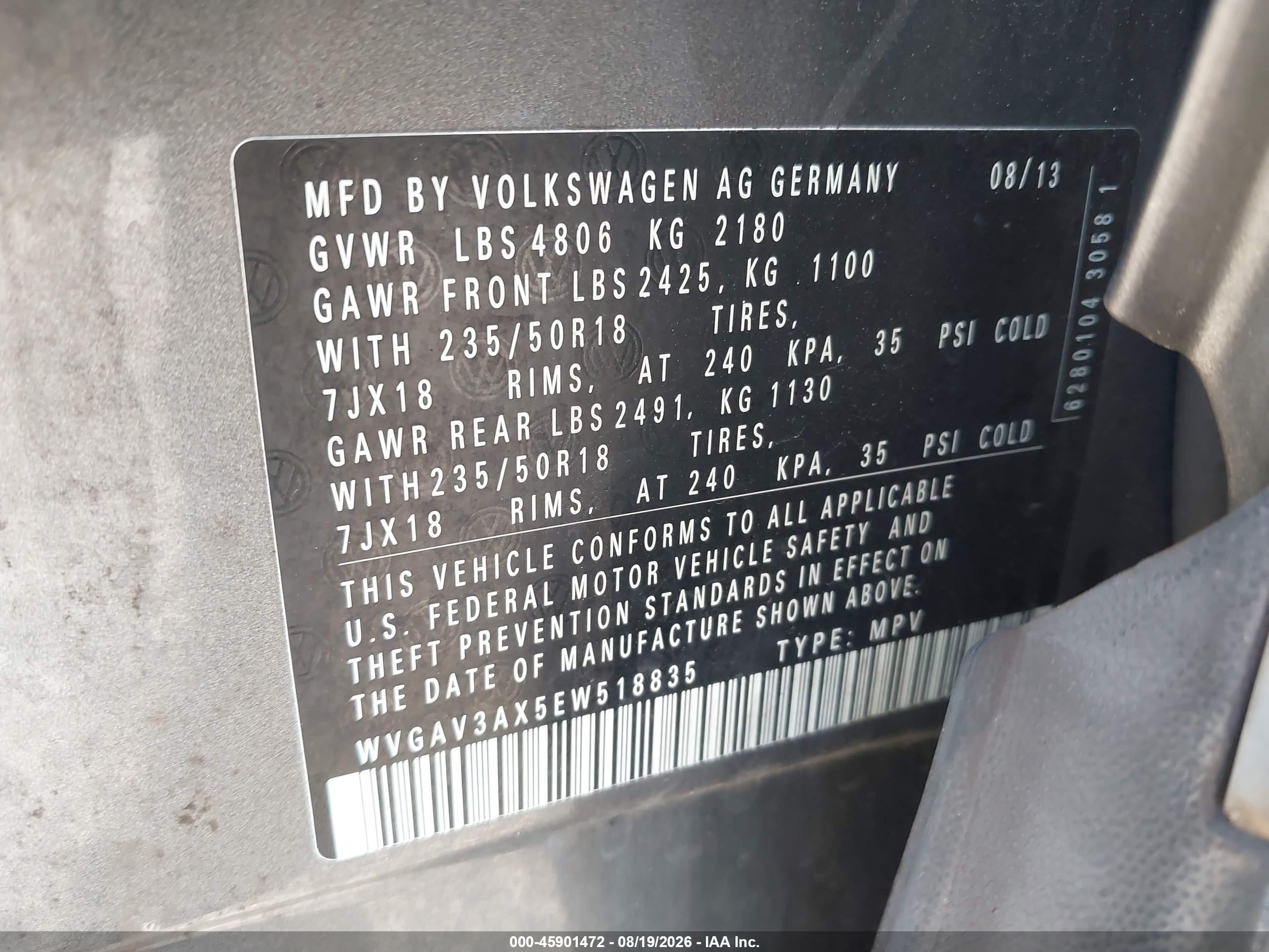 2014 Volkswagen Tiguan Se Gray vin: WVGAV3AX5EW518835