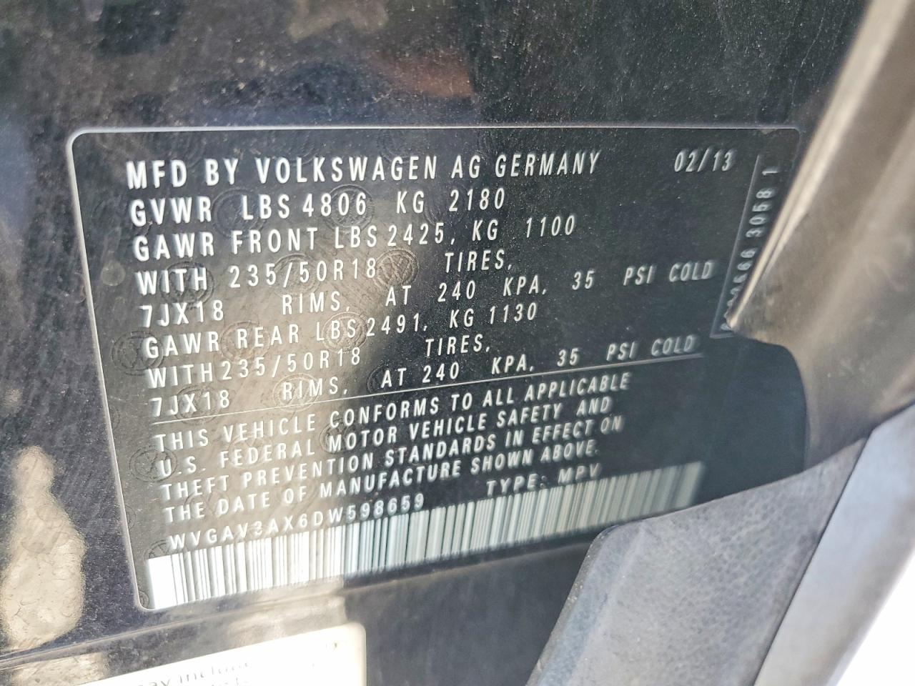 2013 Volkswagen Tiguan S Black vin: WVGAV3AX6DW598659