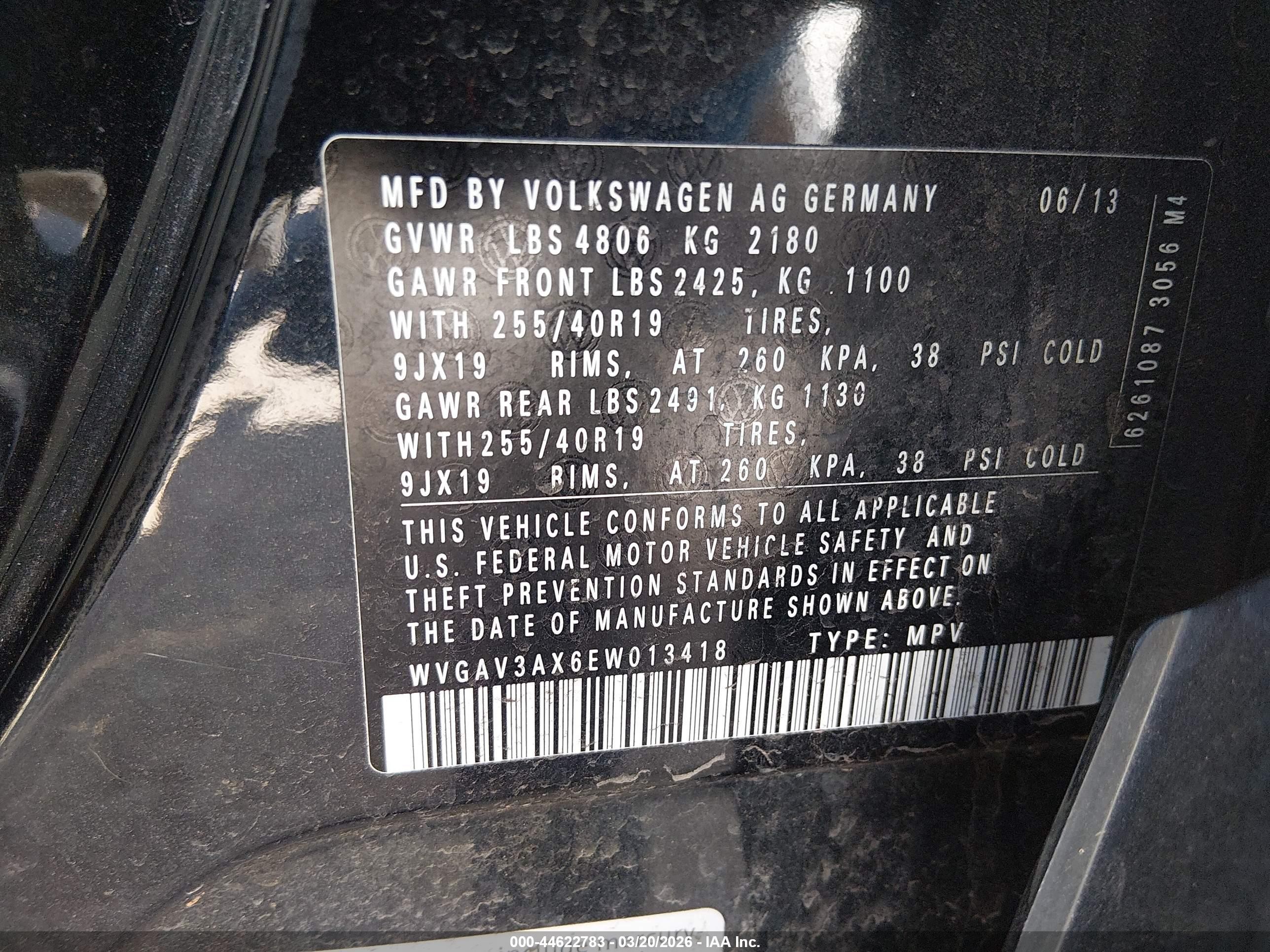 2014 Volkswagen Tiguan R-line Black vin: WVGAV3AX6EW013418